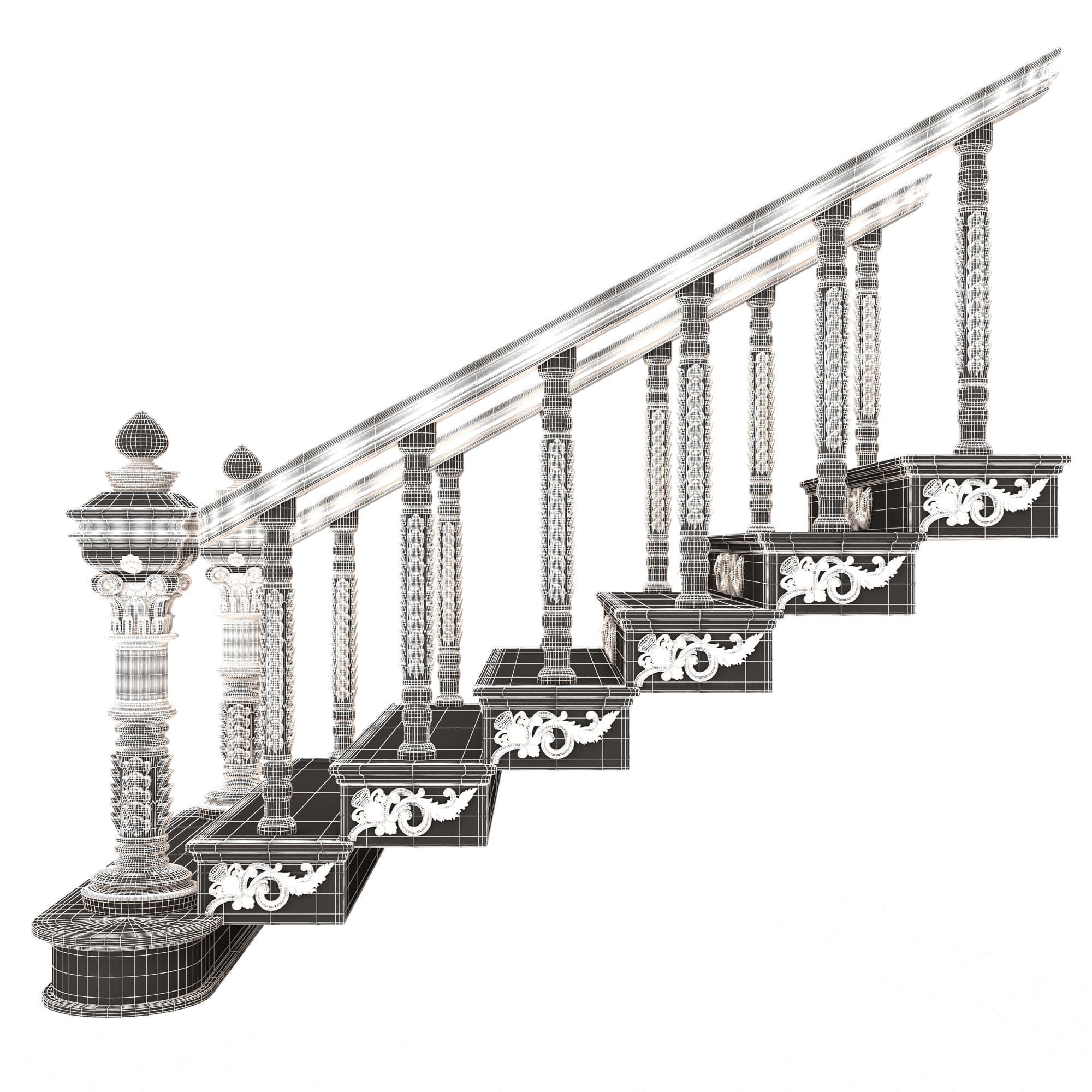 Carved Stair 03 Black Low-poly 3D model_6