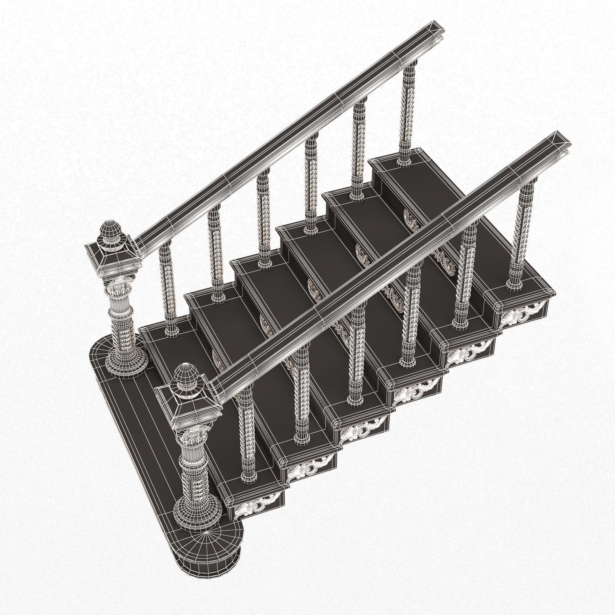 Carved Stair 03 Black Low-poly 3D model_8