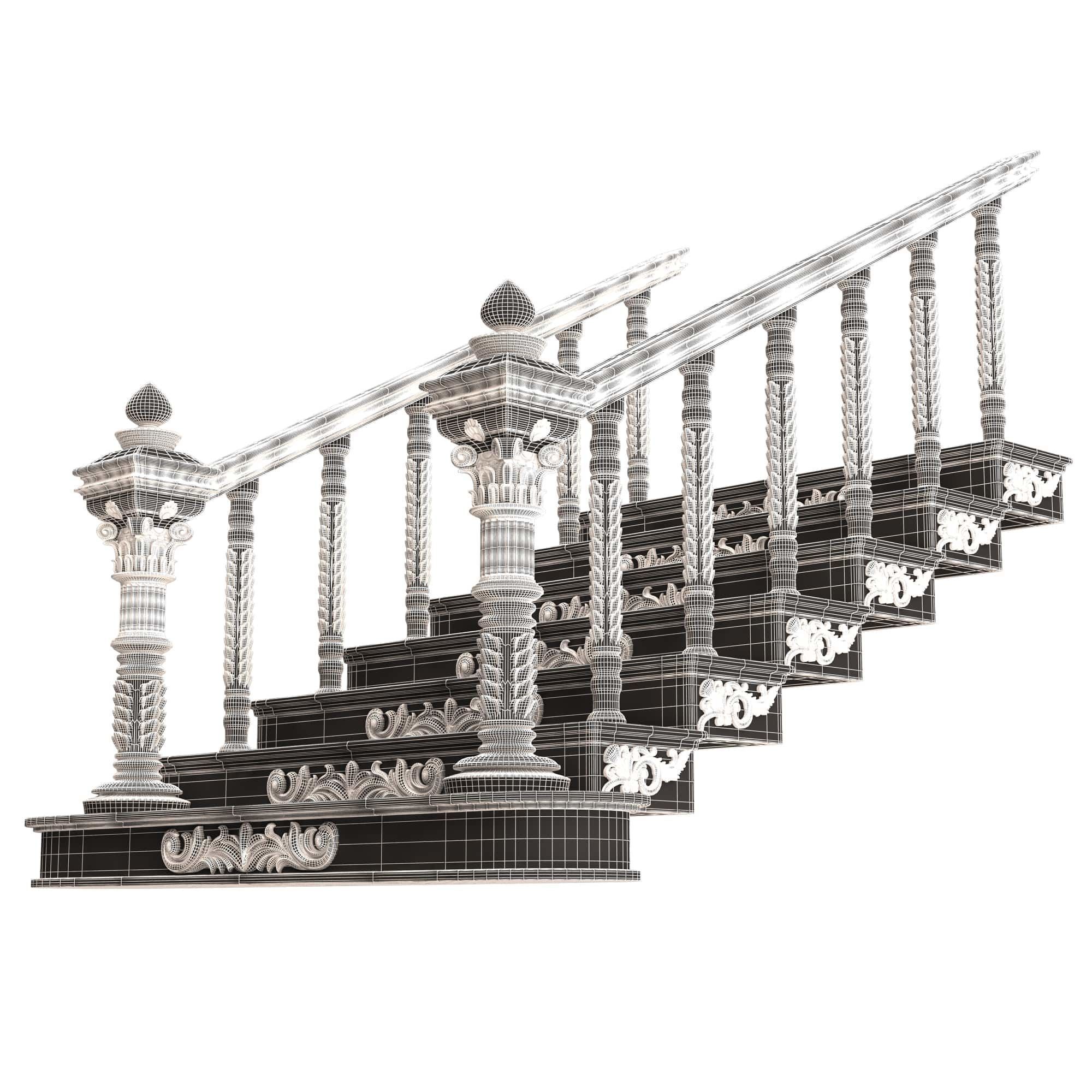 Carved Stair 03 Black Low-poly 3D model_11