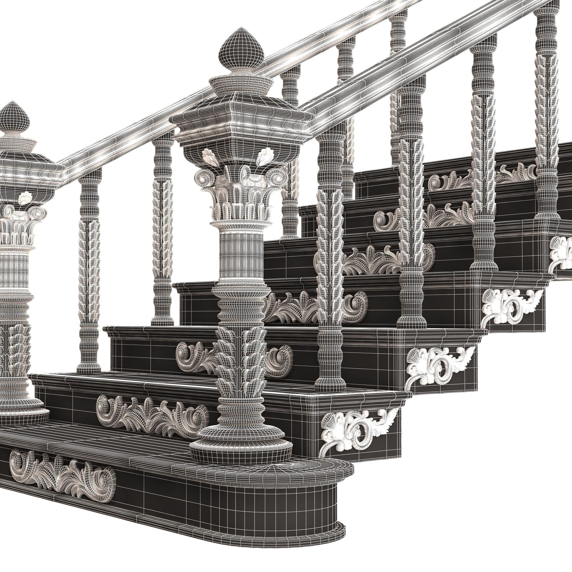 Carved Stair 03 Black Low-poly 3D model_12