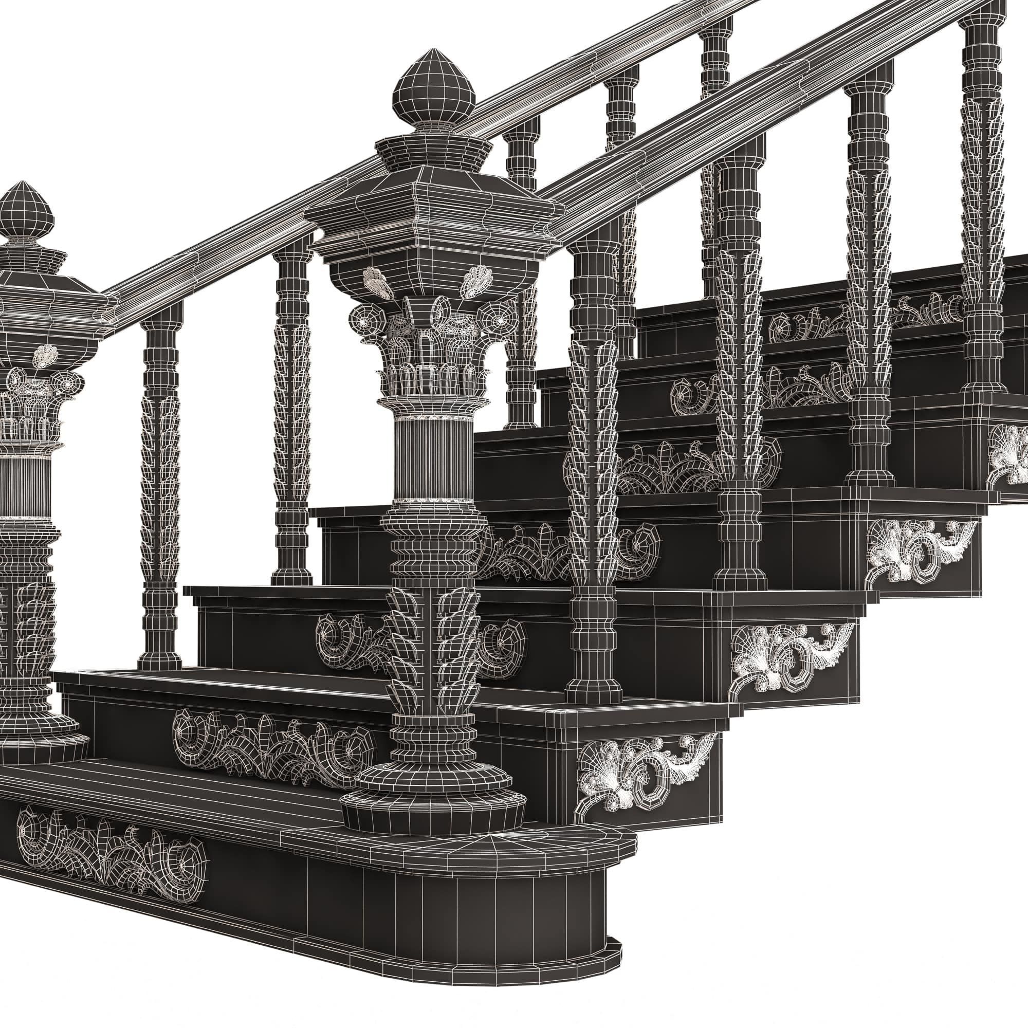 Carved Stair 03 Black Low-poly 3D model_7