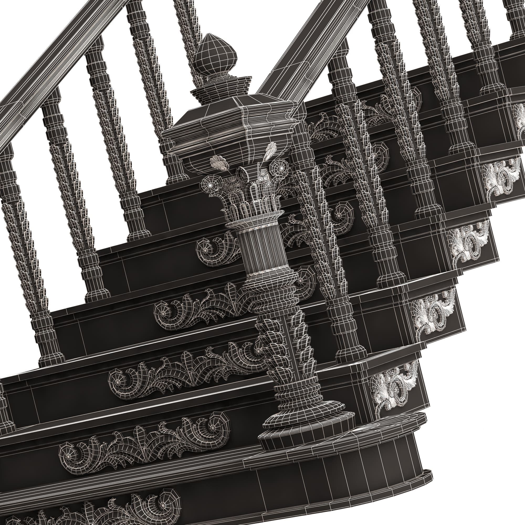 Carved Stair 03 Black Low-poly 3D model_9