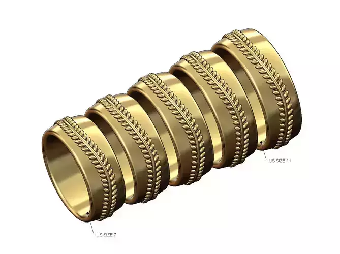 Curved bay leaves branch cigar band US sizes 7to11 3D print model