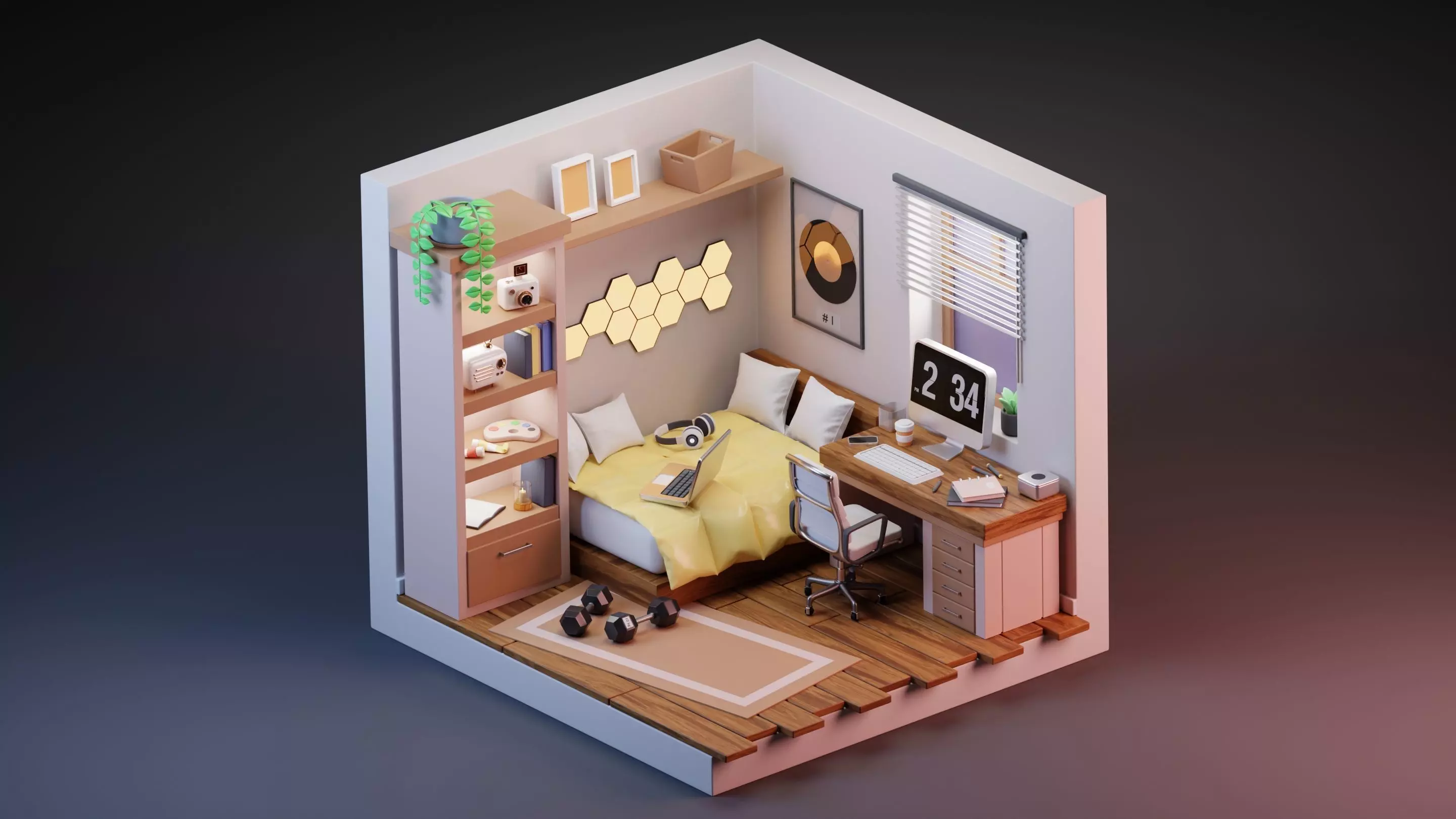 Cozy bedroom 3D model_0