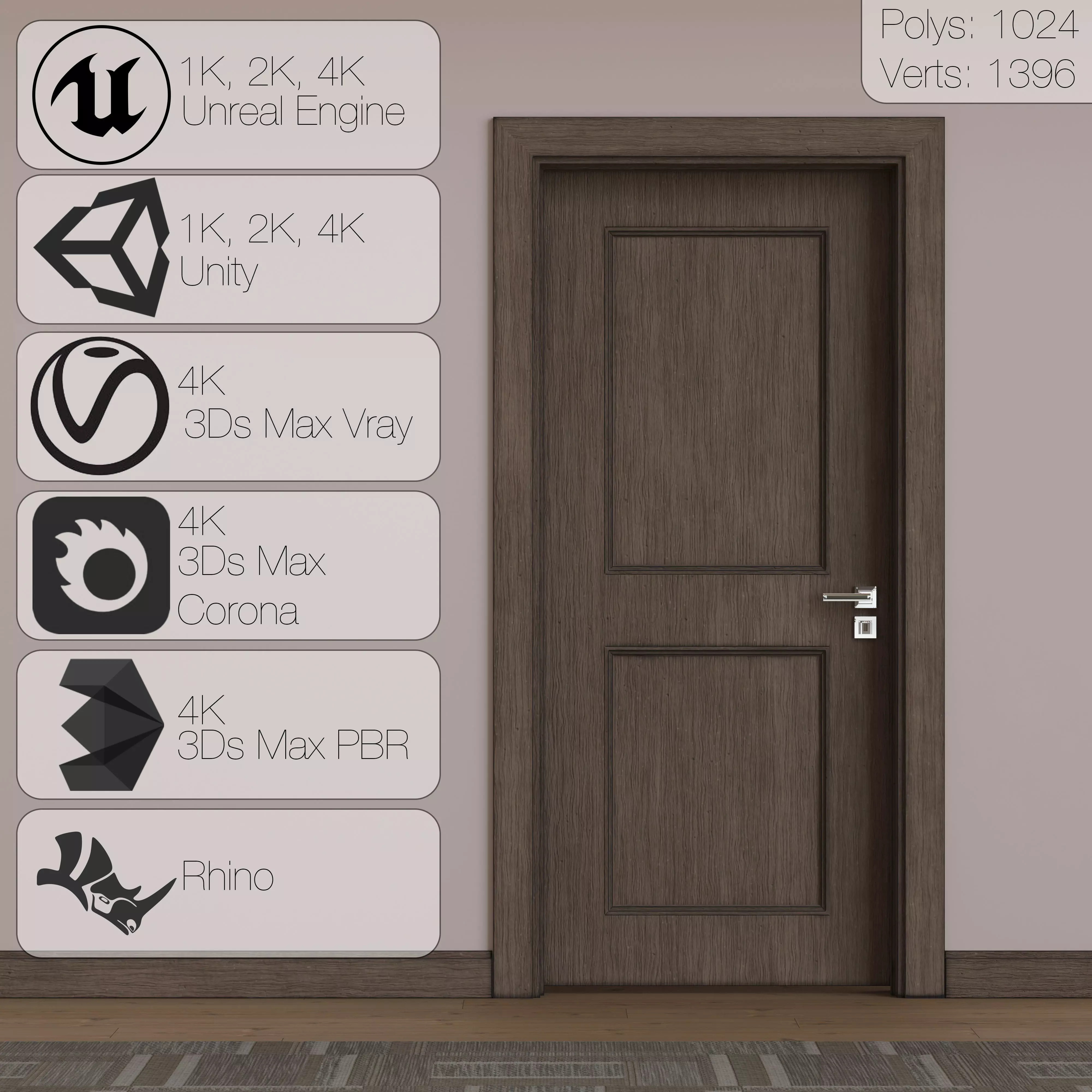 02 01 Wooden Door Low-poly 3D model_0