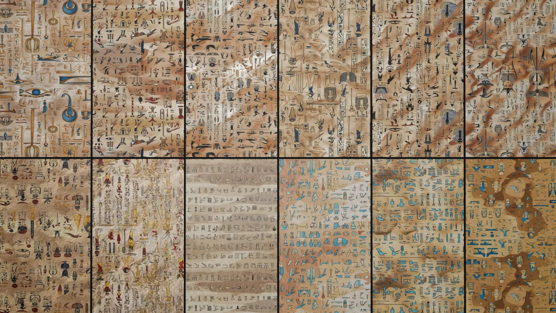 12 Egyptian Hieroglyphs Seamless Textures Texture_0