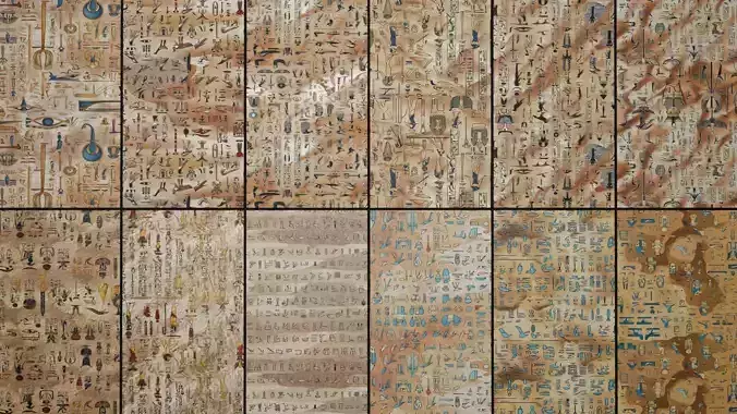 12 Egyptian Hieroglyphs Seamless Textures Texture