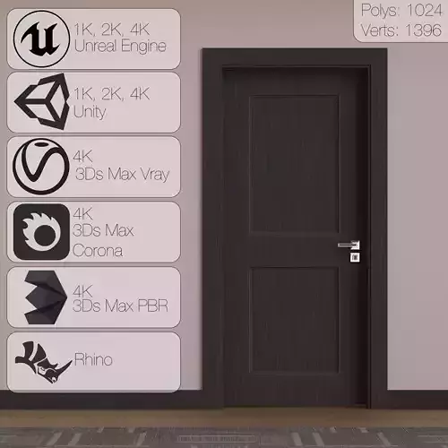 02 02 Dark Wooden Door Low-poly 3D model