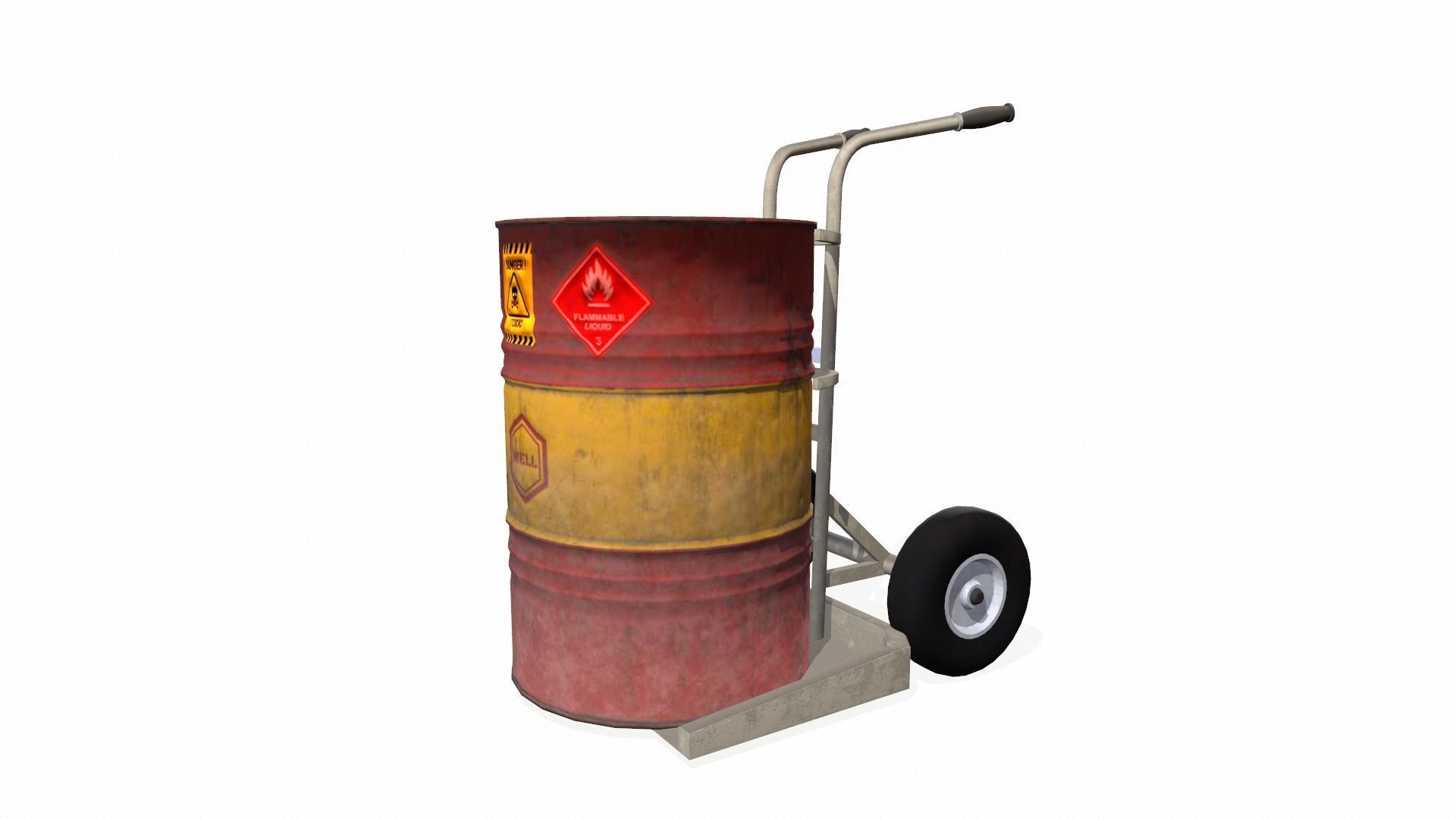 Oil Drum and Trolley Low-poly 3D model_5