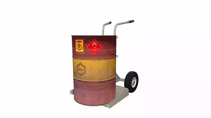 Oil Drum and Trolley Low-poly 3D model
