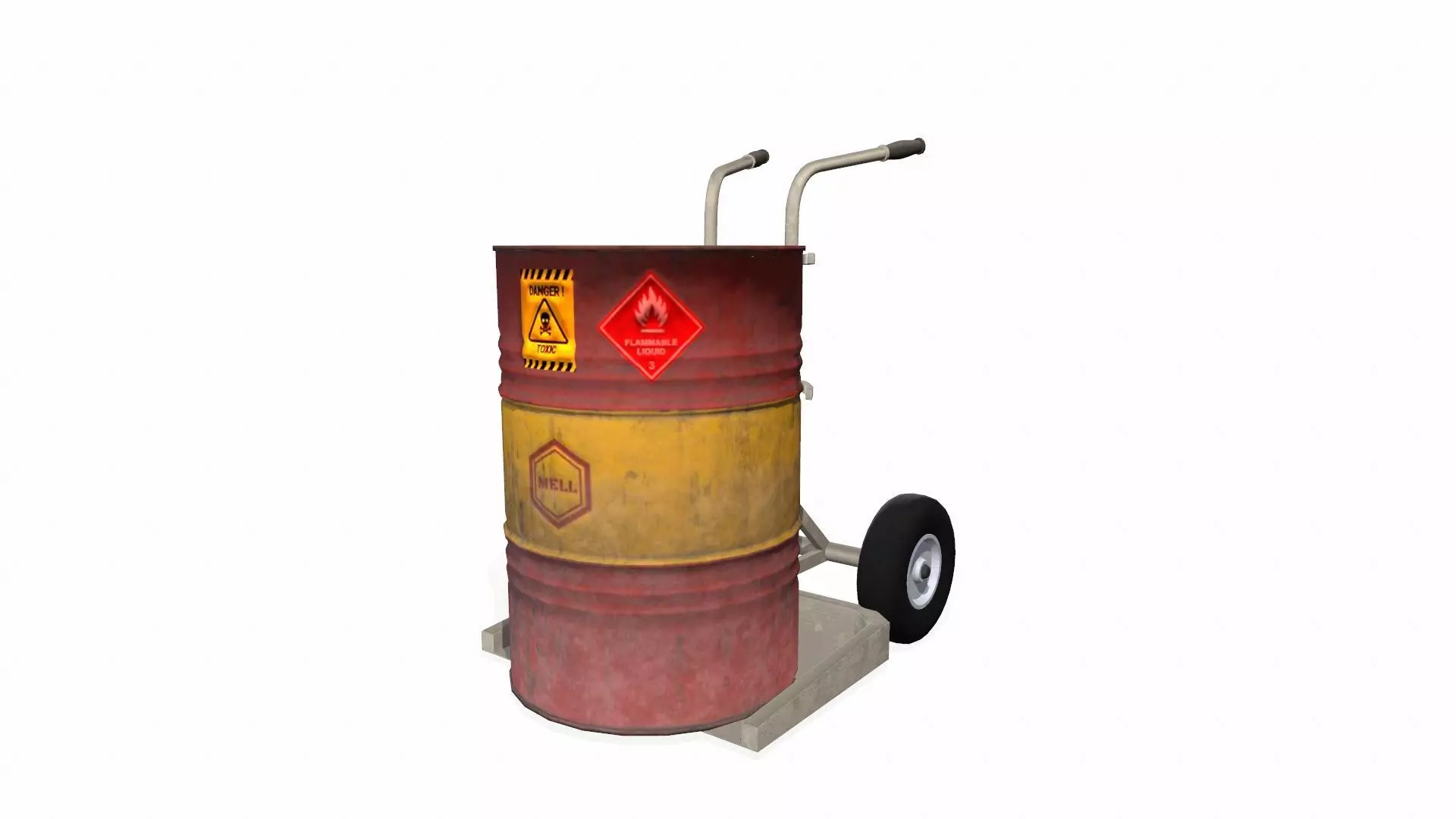 Oil Drum and Trolley Low-poly 3D model_0