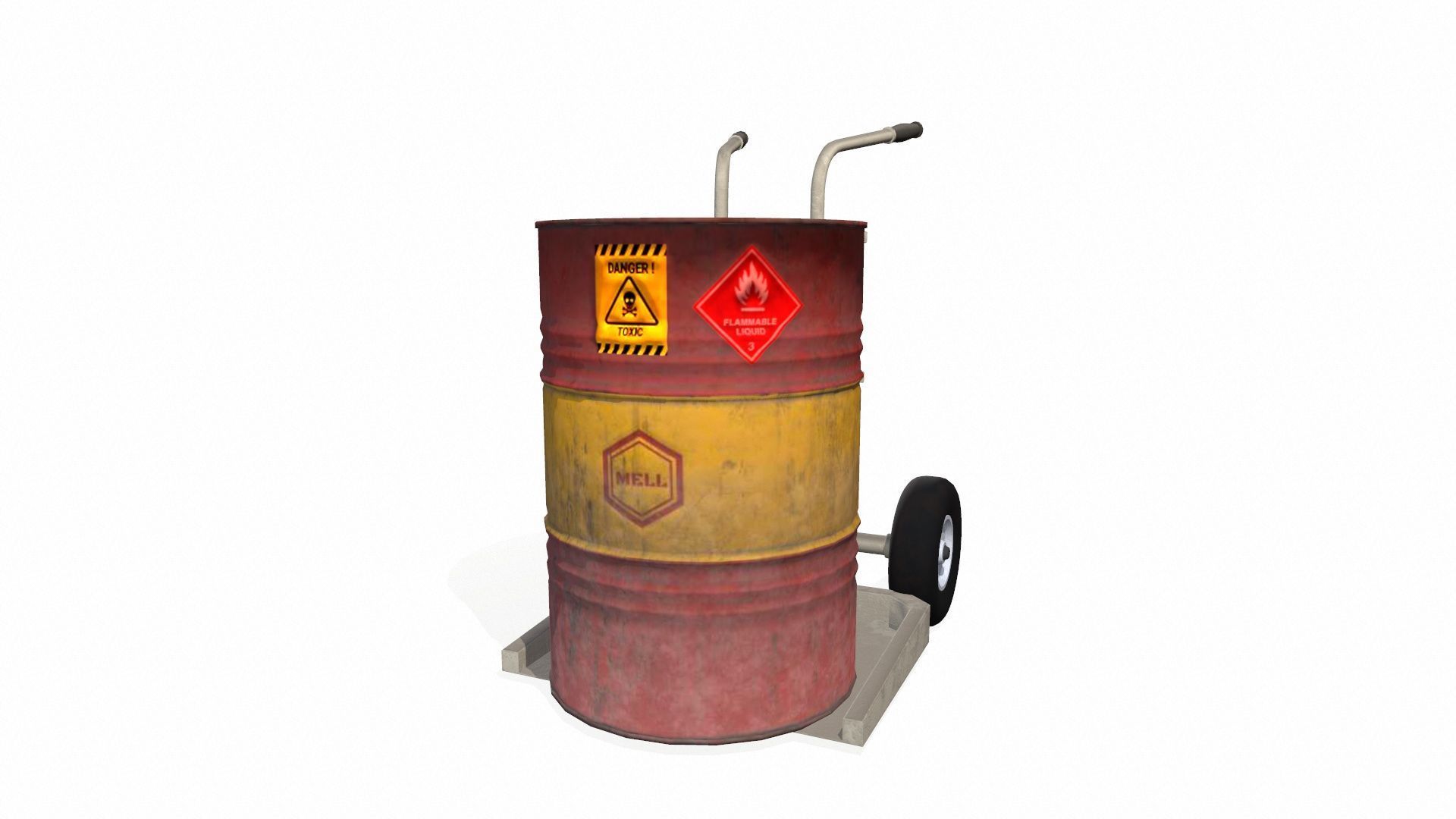 Oil Drum and Trolley Low-poly 3D model_6
