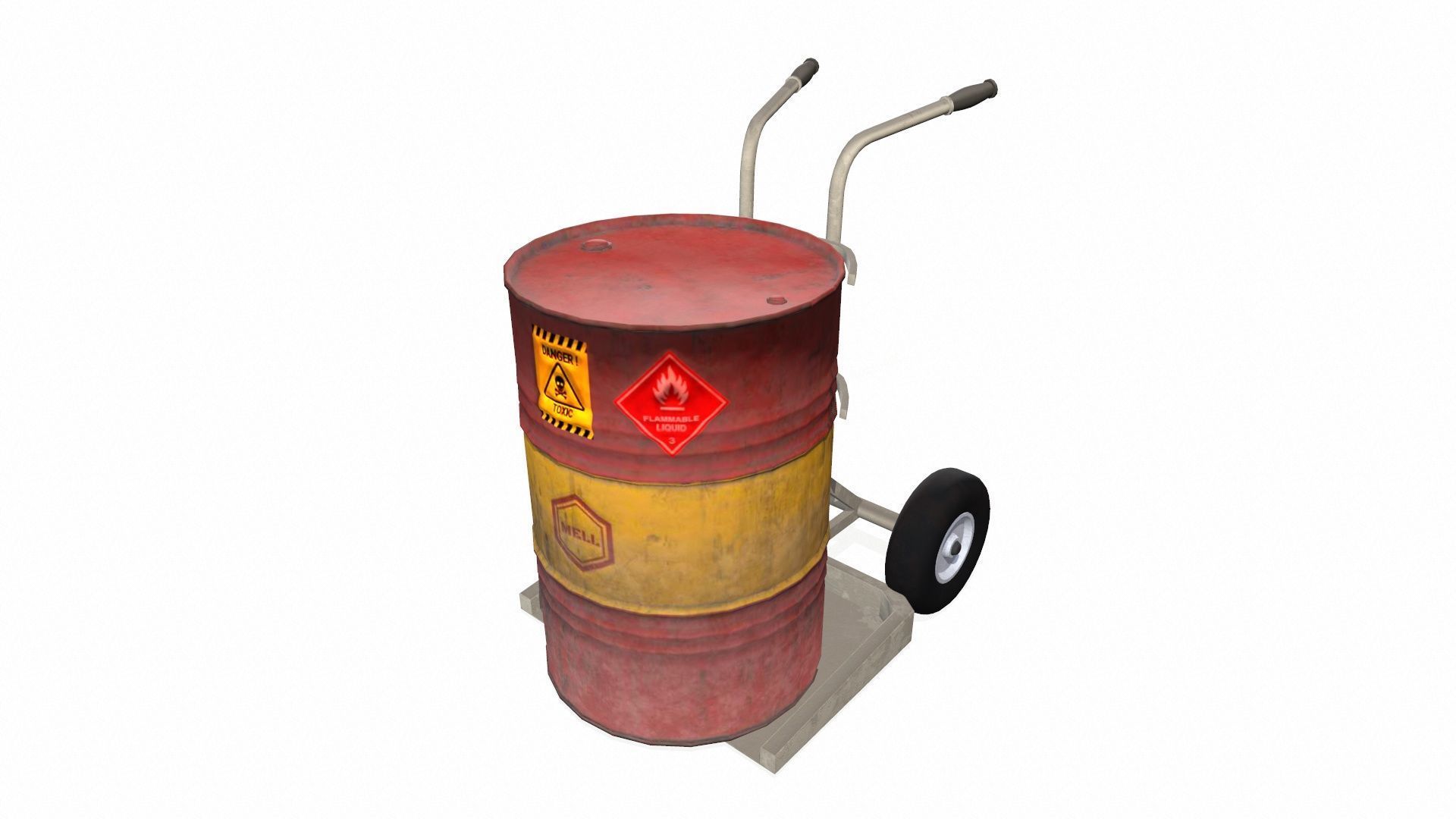 Oil Drum and Trolley Low-poly 3D model_7