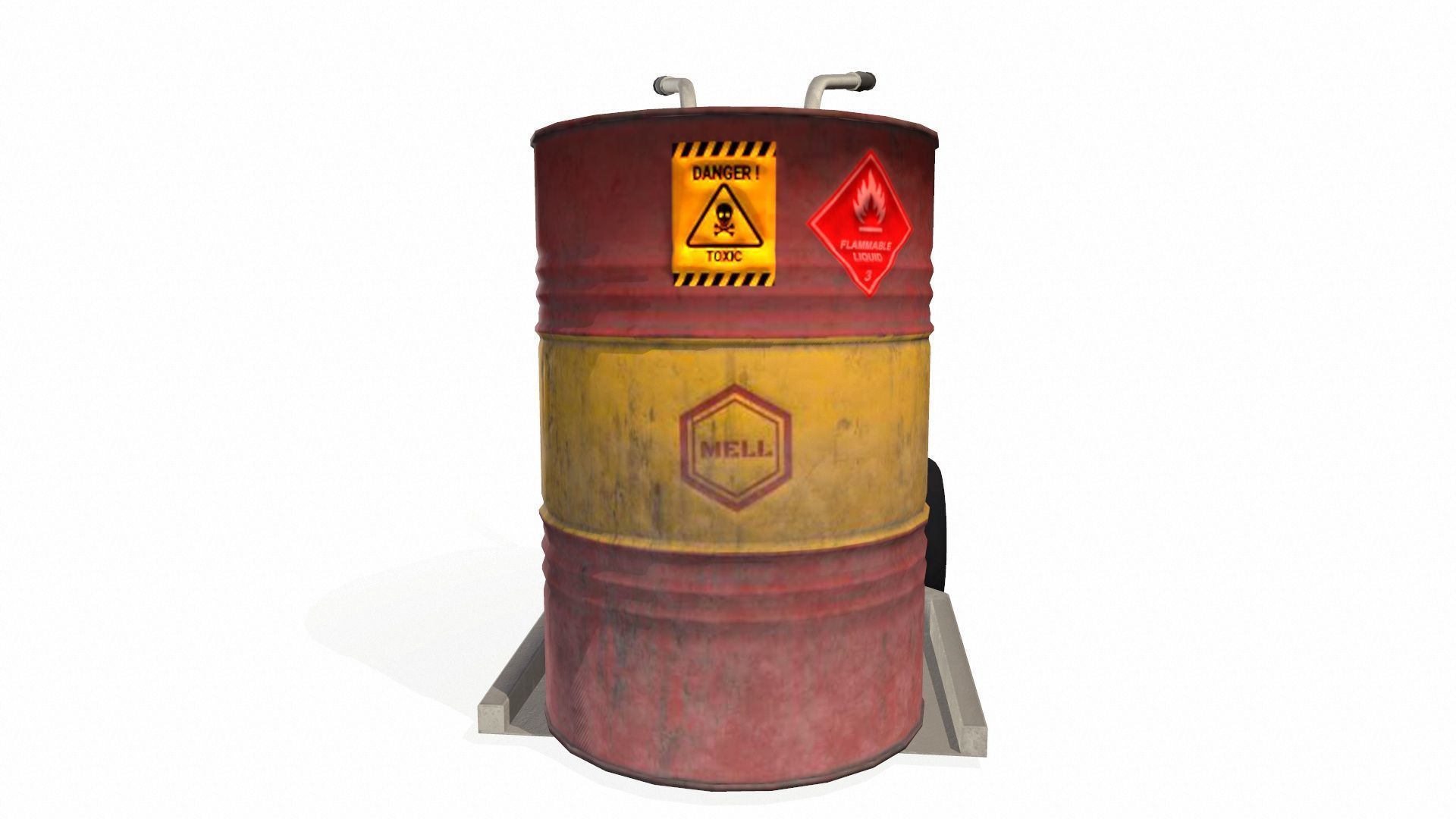 Oil Drum and Trolley Low-poly 3D model_2
