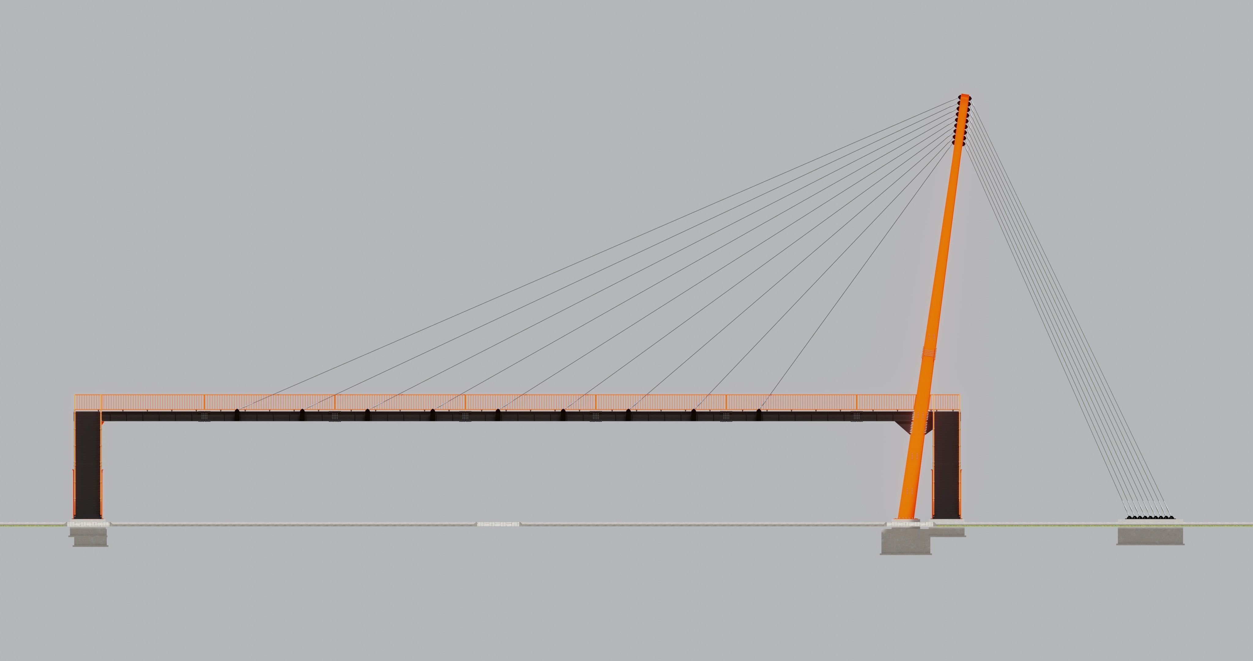 Rope Tension Pedestrian Overpass Type-1 3D model_4