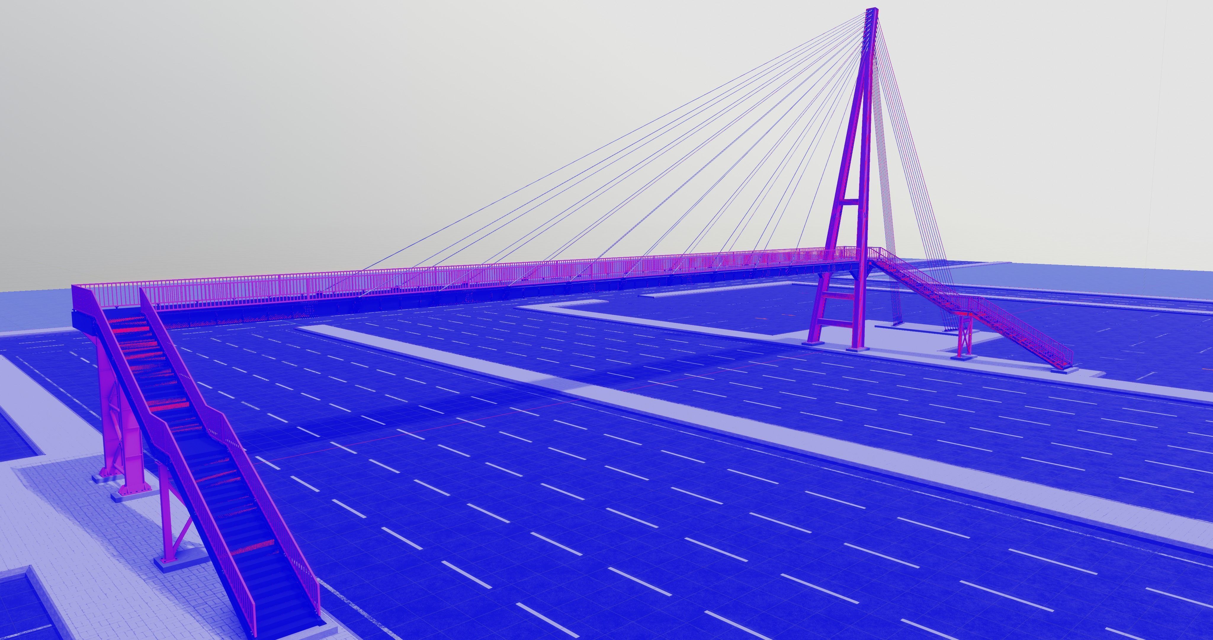 Rope Tension Pedestrian Overpass Type-1 3D model_39