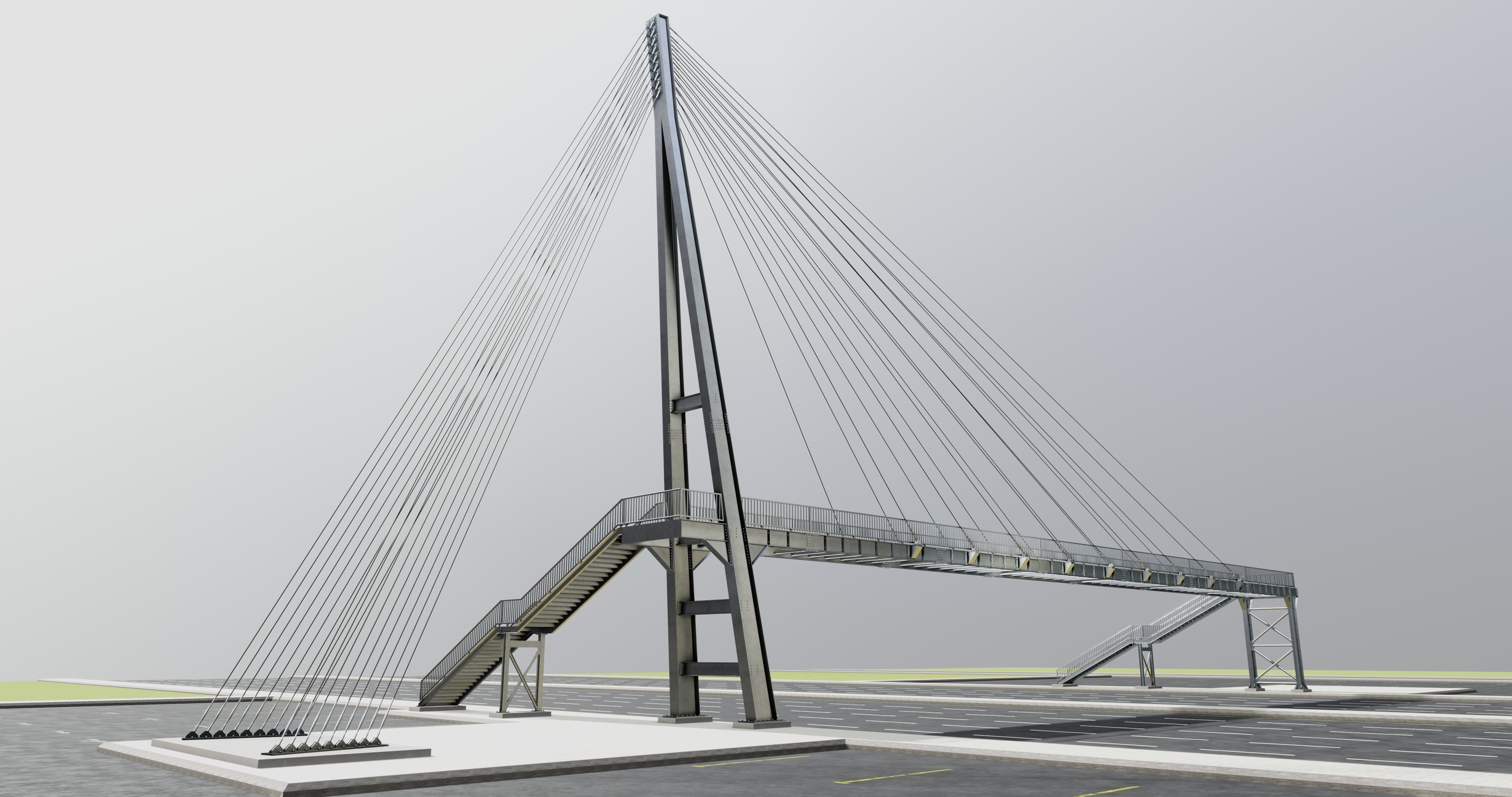 Rope Tension Pedestrian Overpass Type-1 3D model_27