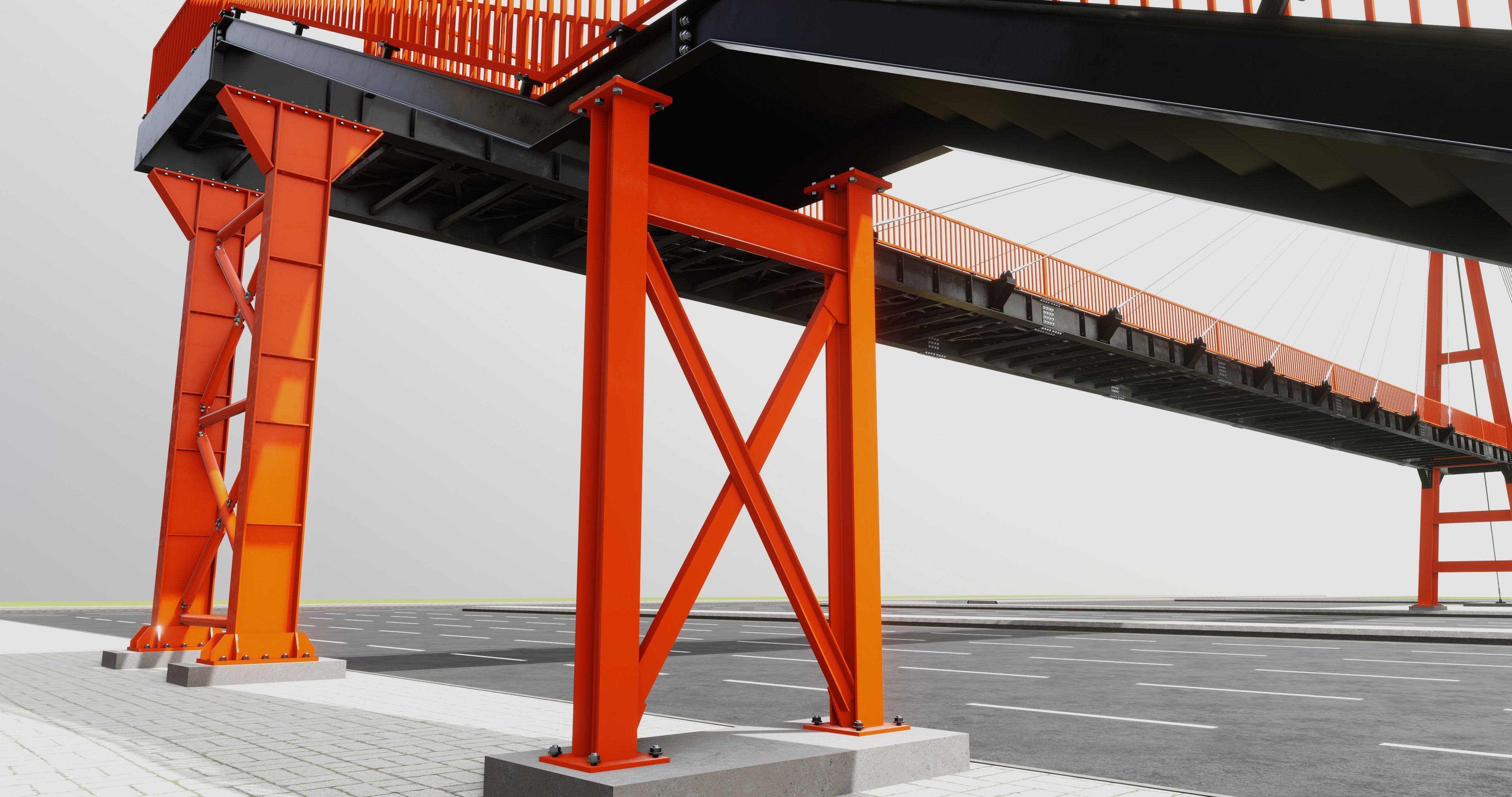 Rope Tension Pedestrian Overpass Type-1 3D model_8