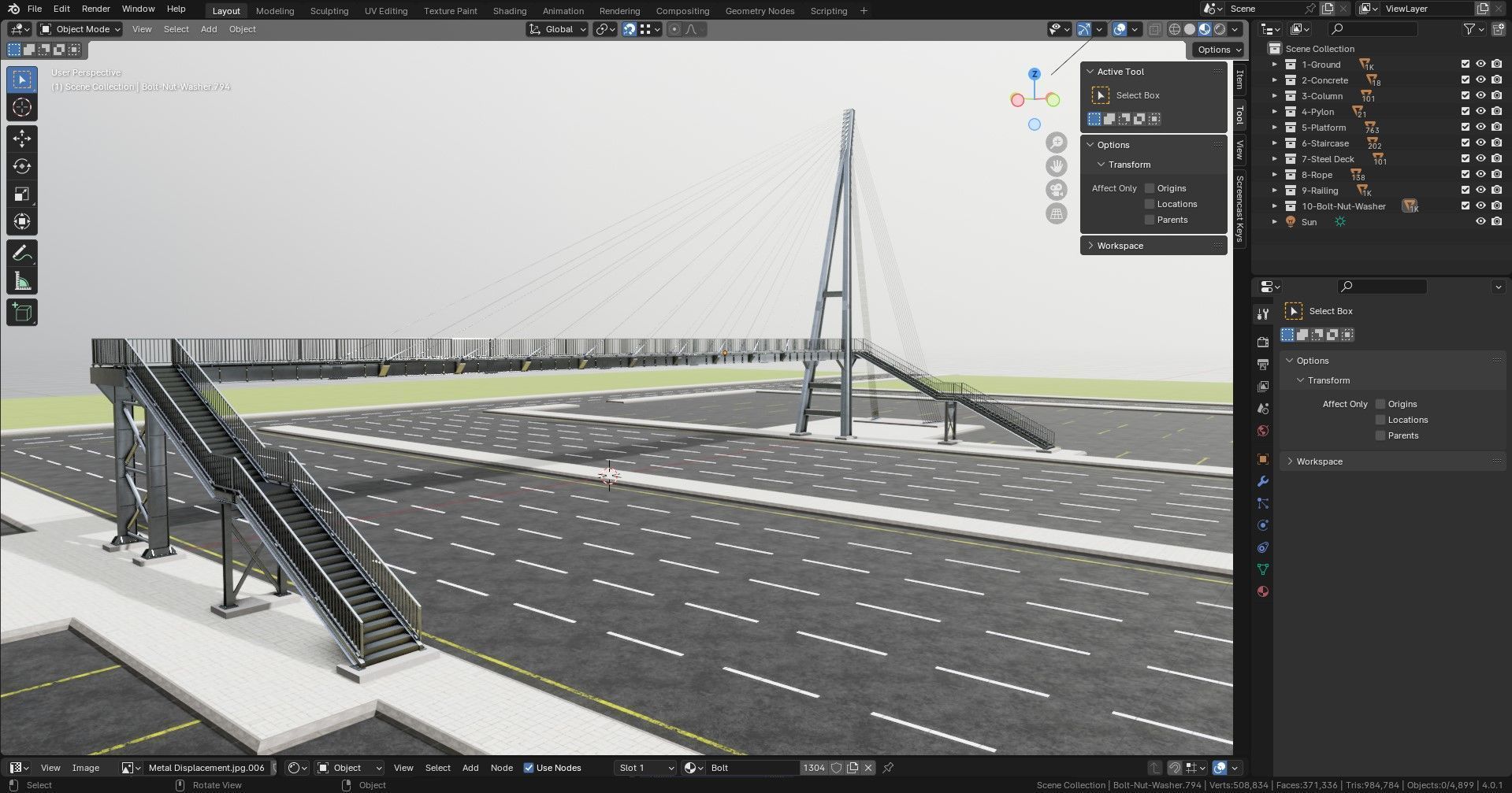 Rope Tension Pedestrian Overpass Type-1 3D model_46