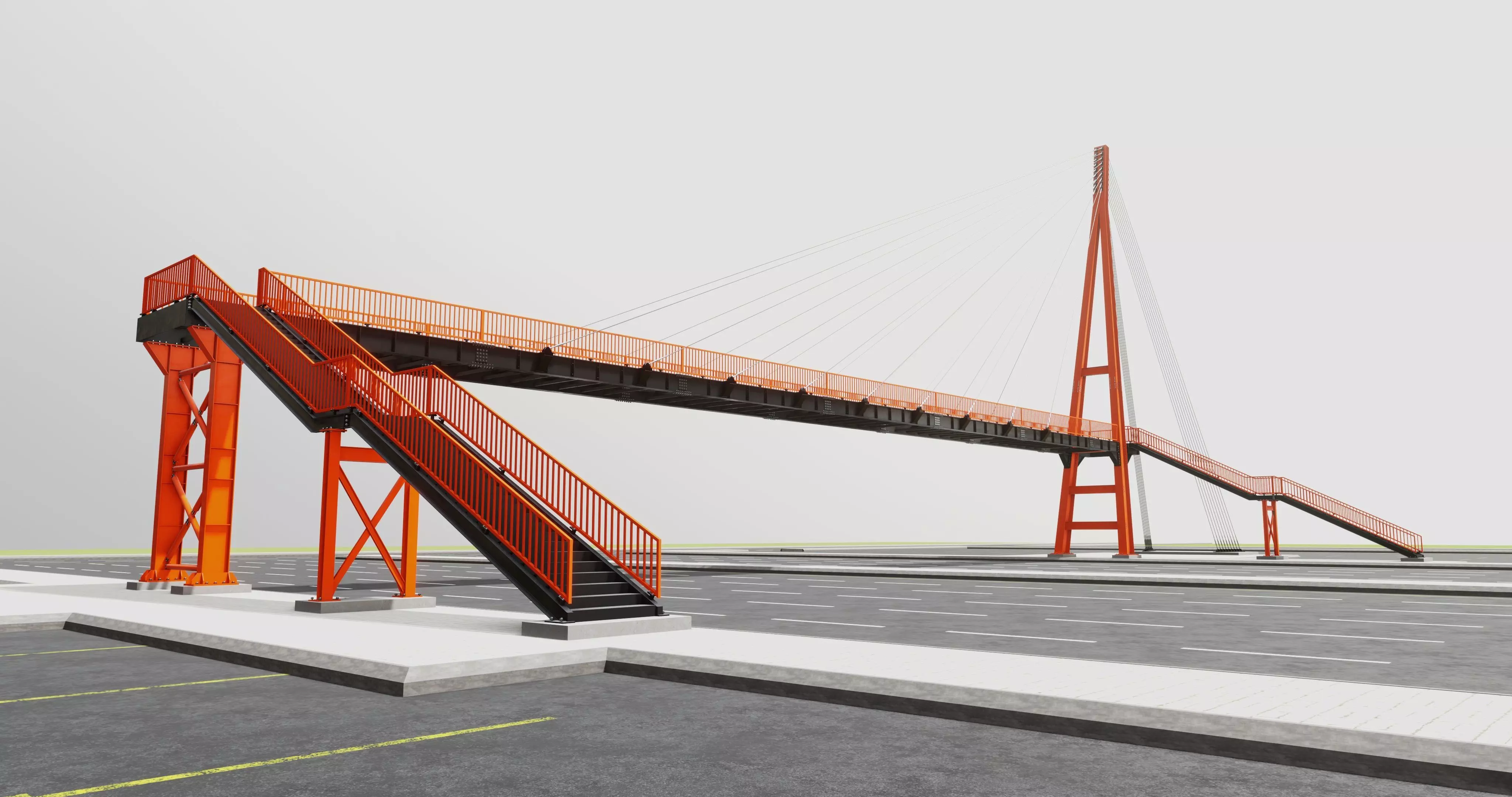 Rope Tension Pedestrian Overpass Type-1 3D model_0