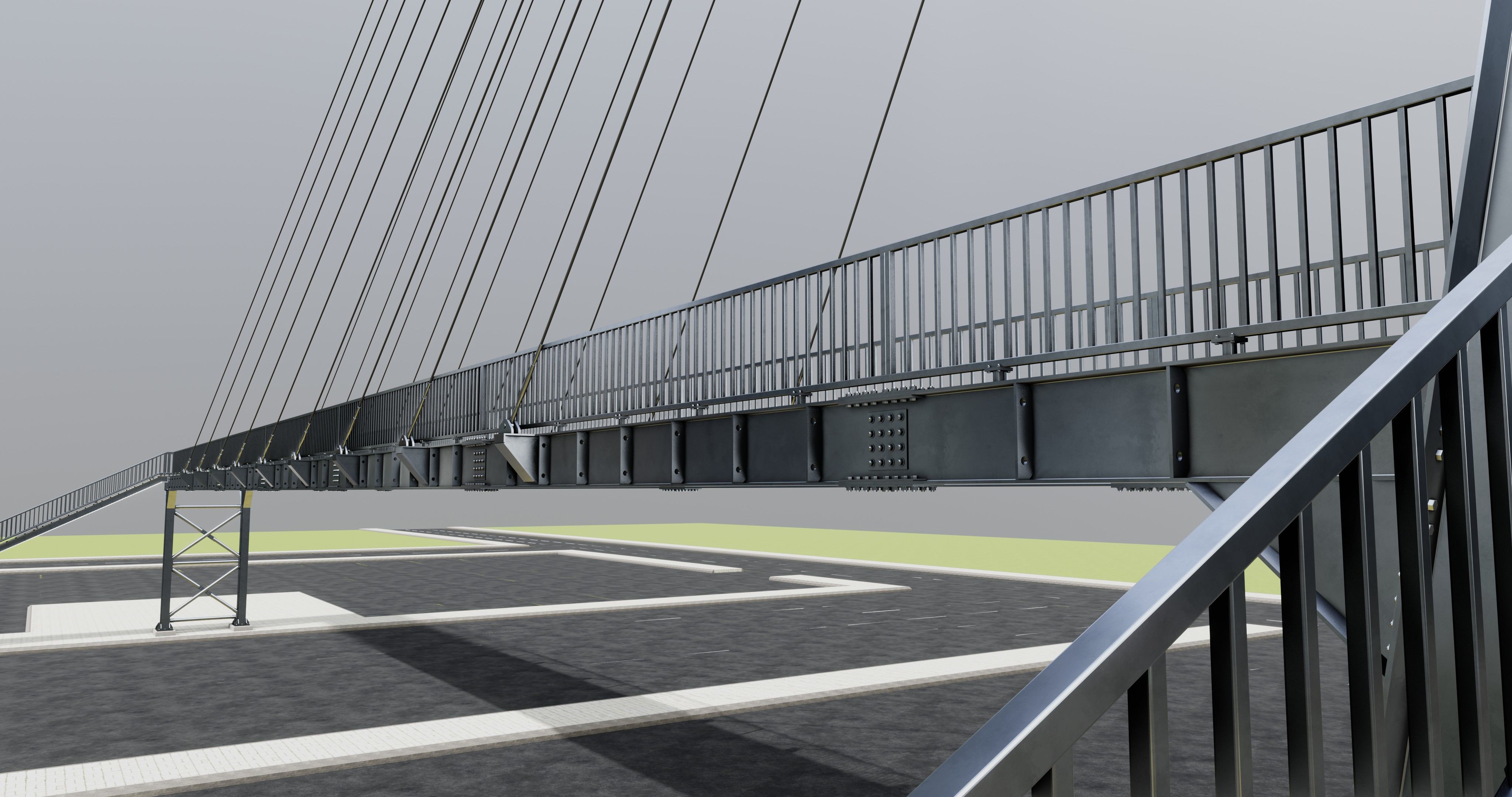 Rope Tension Pedestrian Overpass Type-1 3D model_28