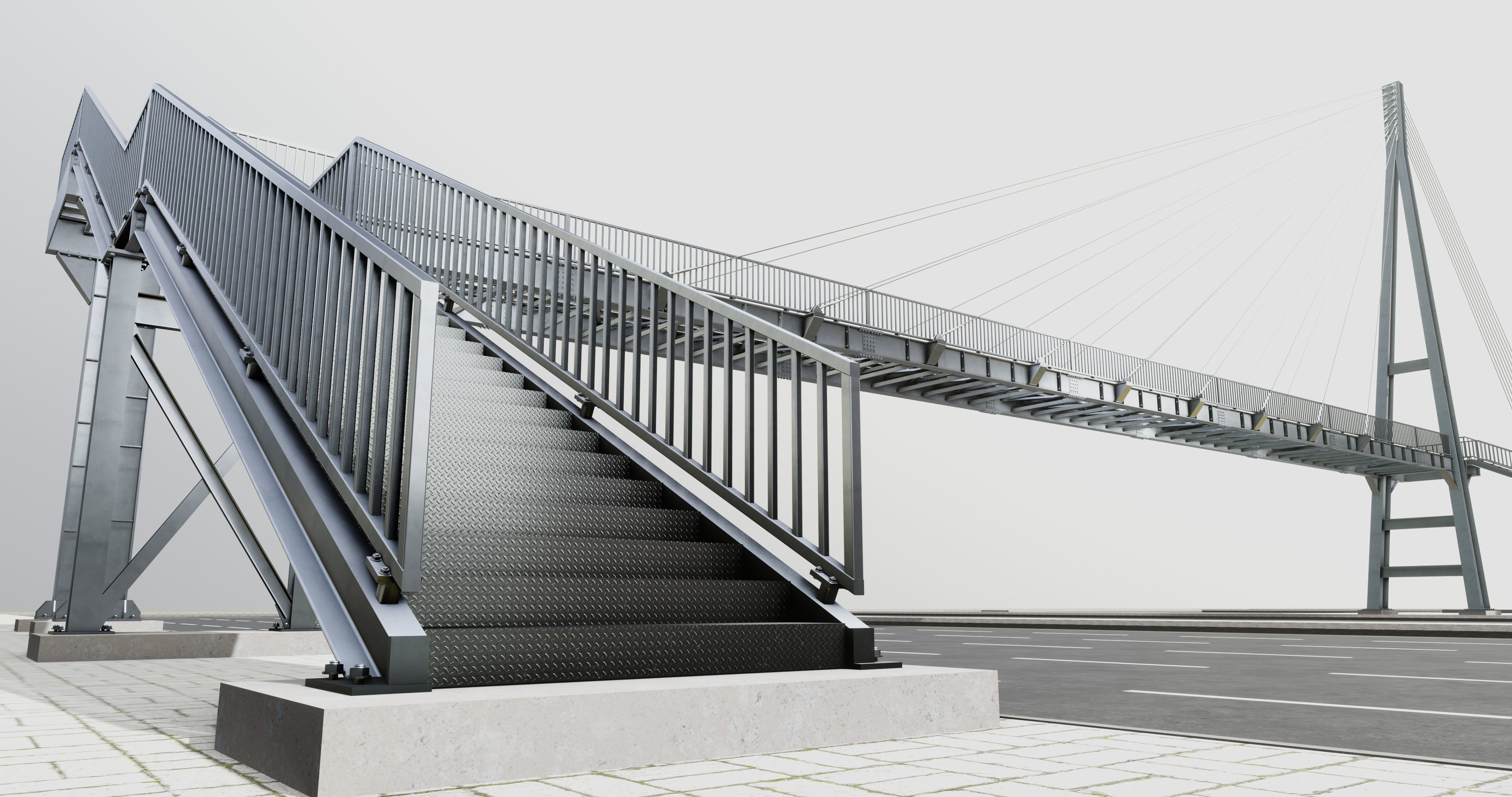 Rope Tension Pedestrian Overpass Type-1 3D model_30