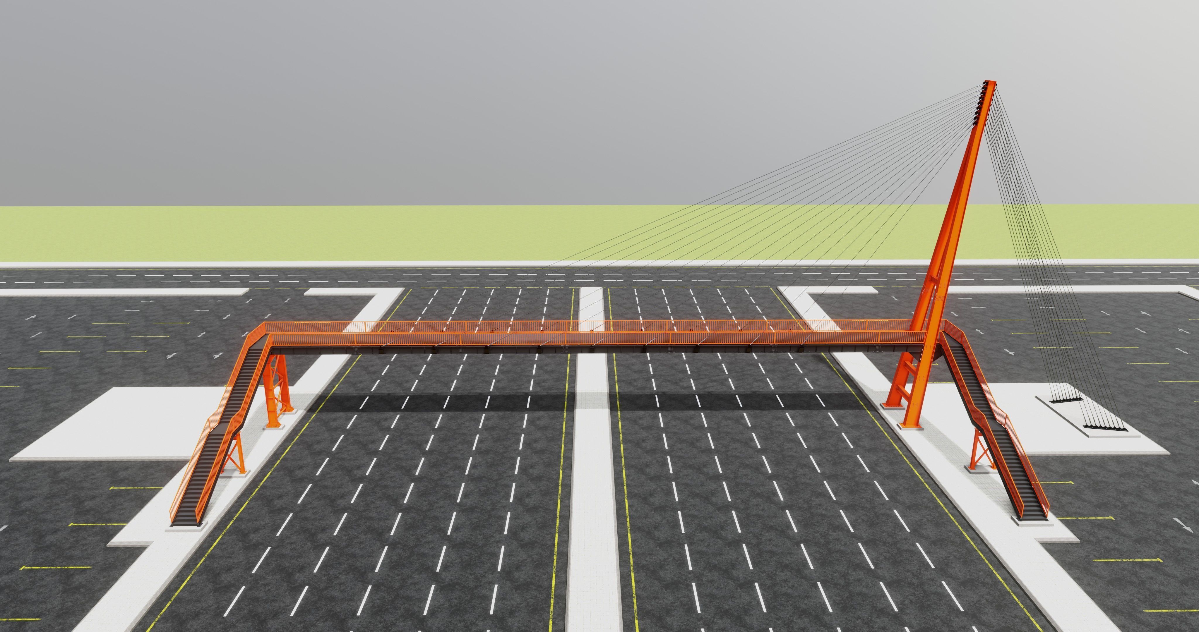 Rope Tension Pedestrian Overpass Type-1 3D model_32