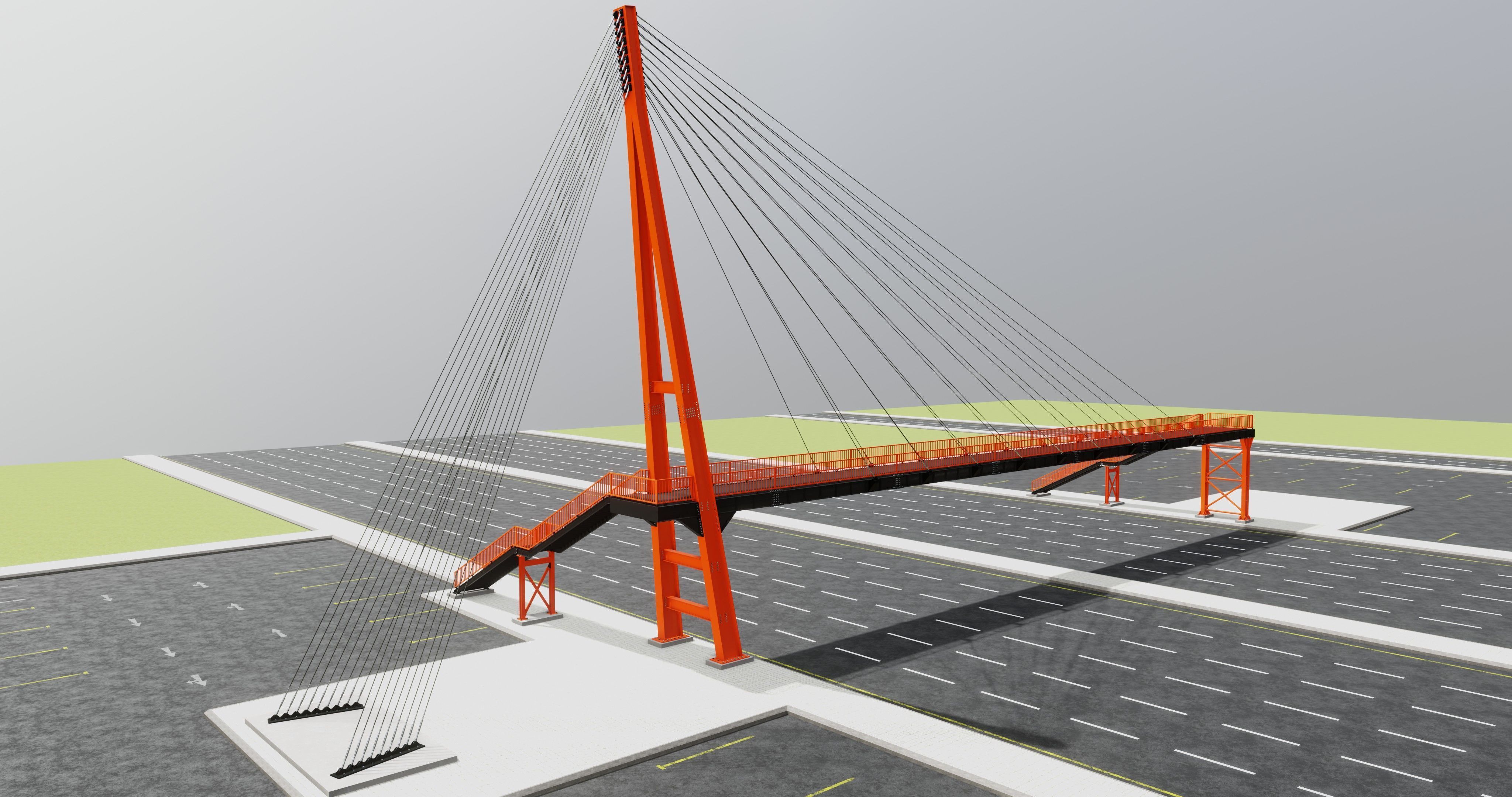 Rope Tension Pedestrian Overpass Type-1 3D model_38