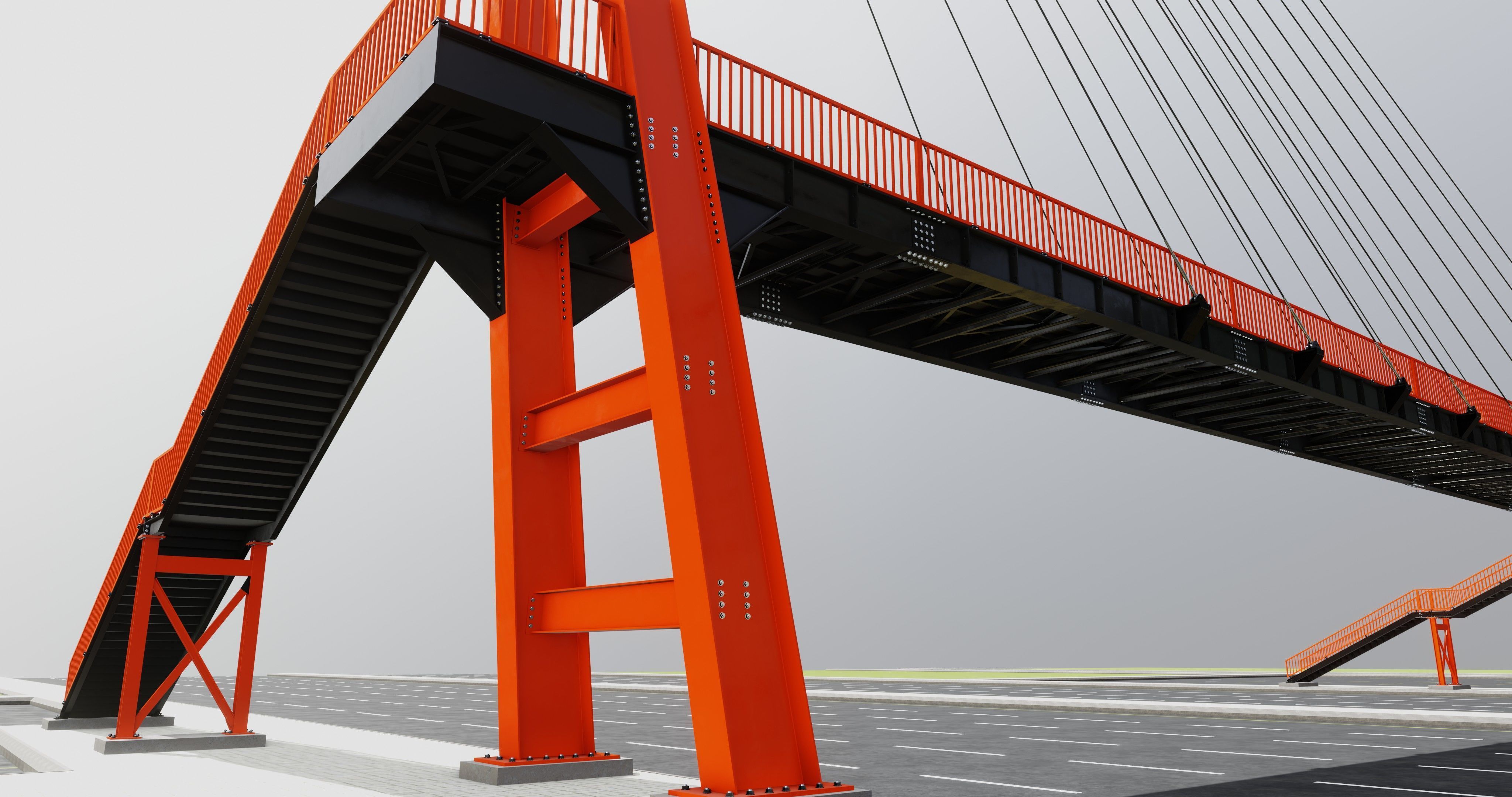 Rope Tension Pedestrian Overpass Type-1 3D model_16