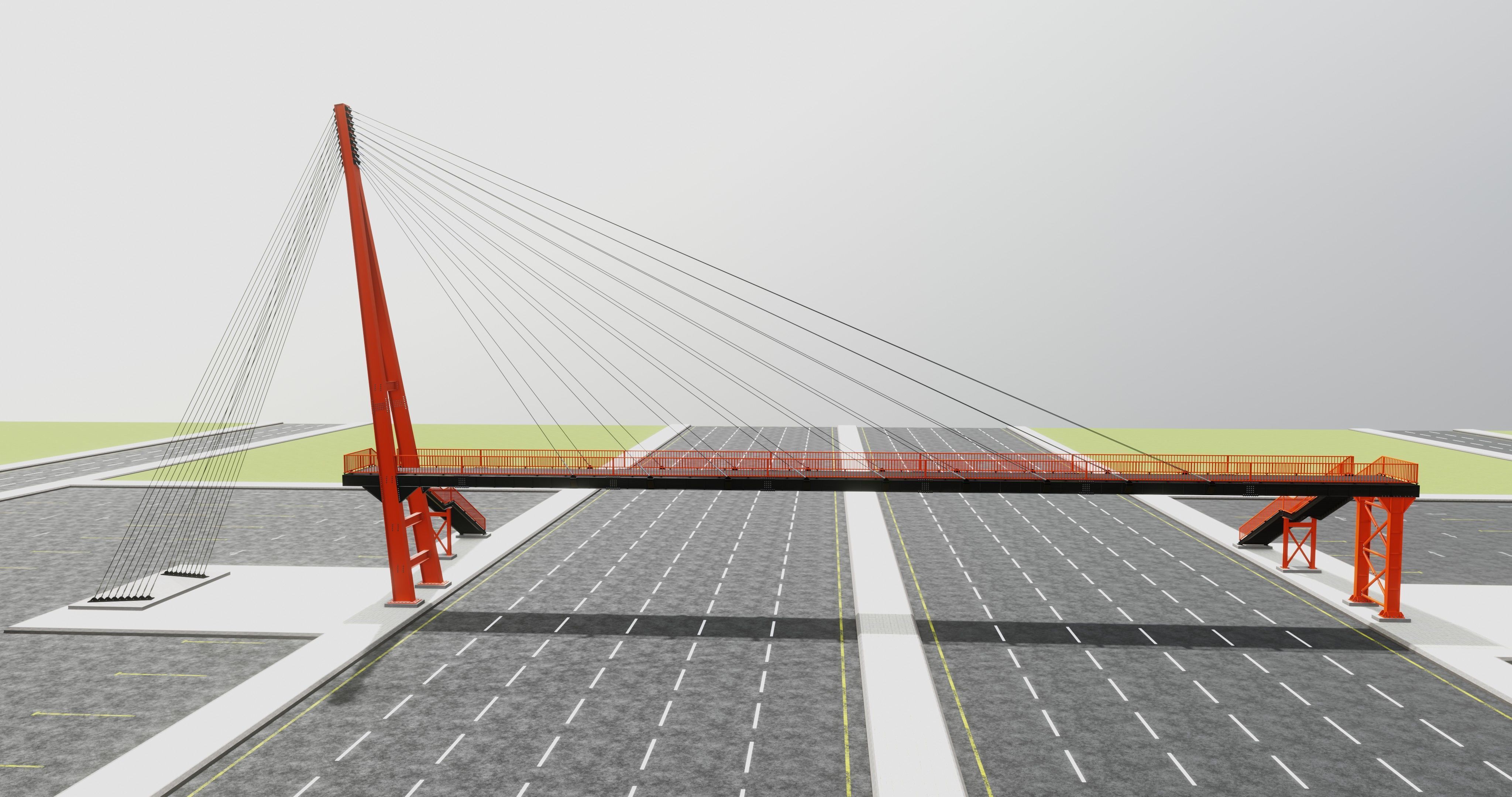 Rope Tension Pedestrian Overpass Type-1 3D model_2