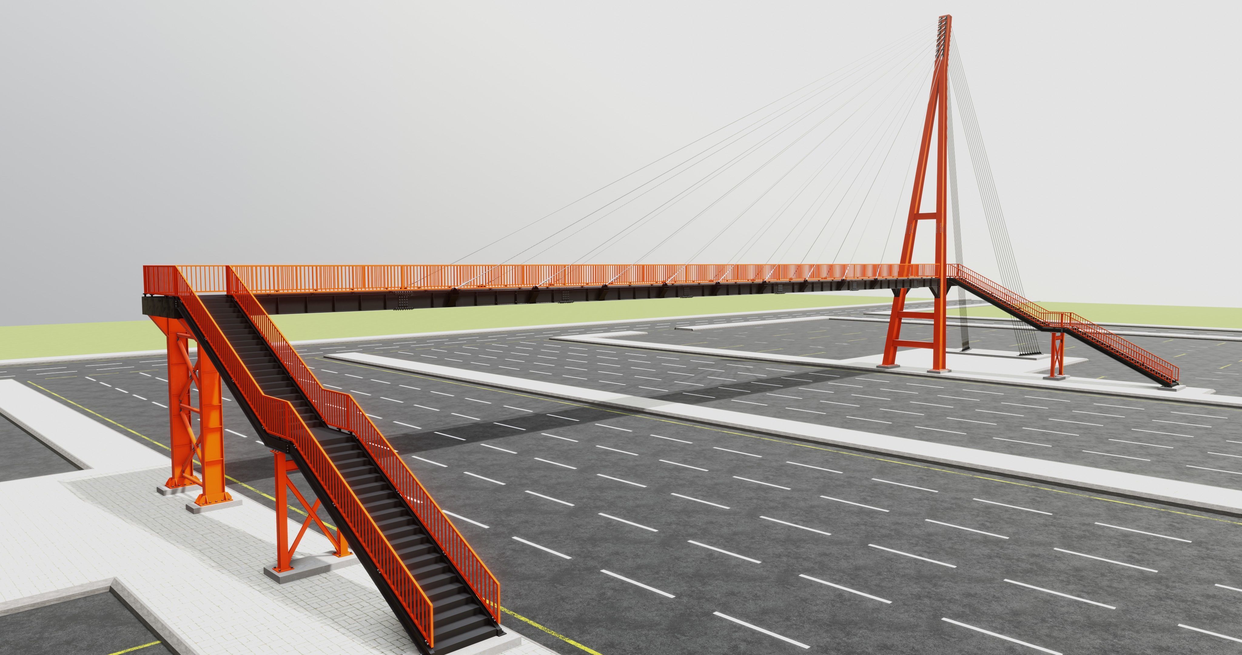 Rope Tension Pedestrian Overpass Type-1 3D model_11