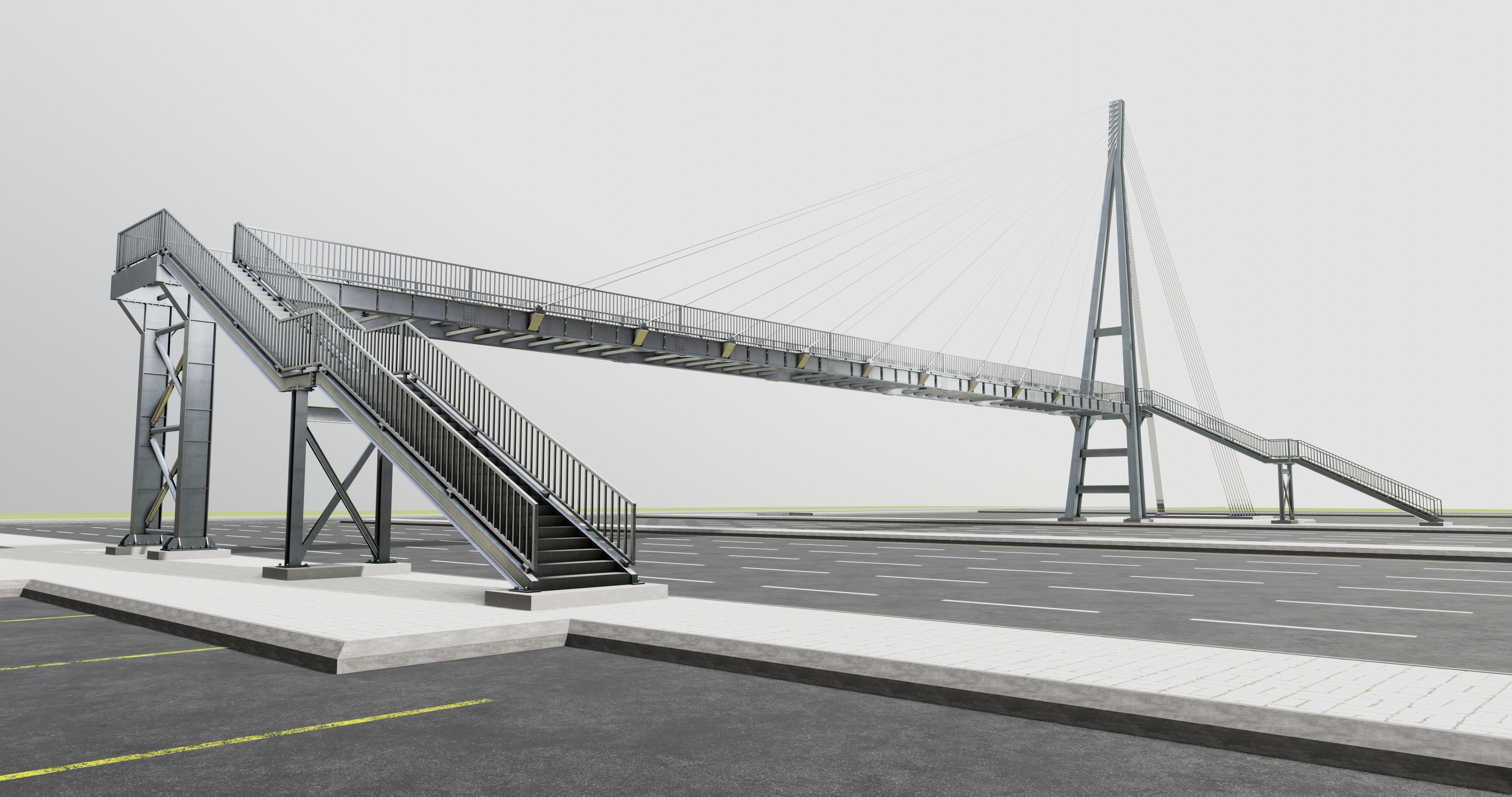 Rope Tension Pedestrian Overpass Type-1 3D model_25