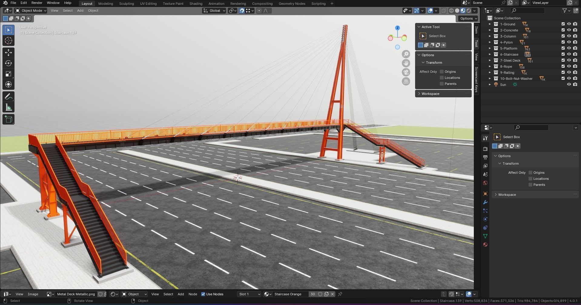 Rope Tension Pedestrian Overpass Type-1 3D model_45