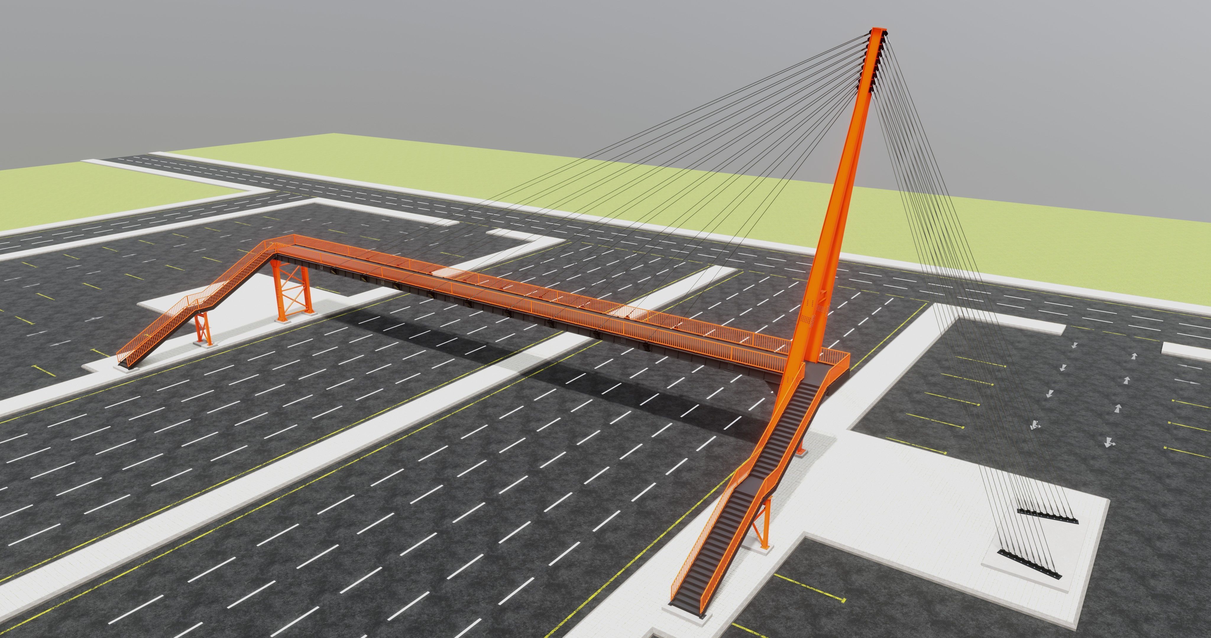 Rope Tension Pedestrian Overpass Type-1 3D model_35