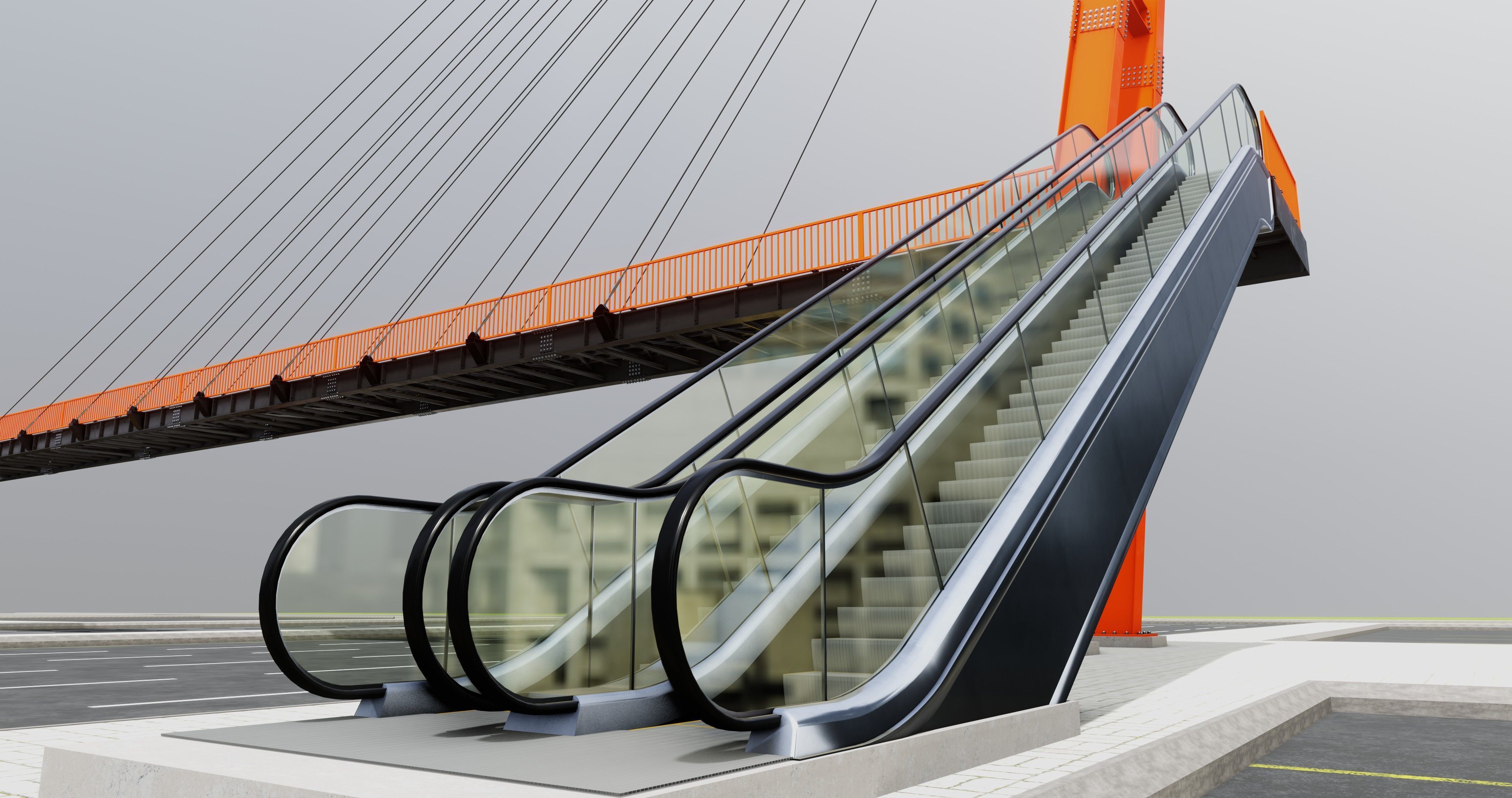 Rope Tension Pedestrian Overpass Escalator 3D model_23