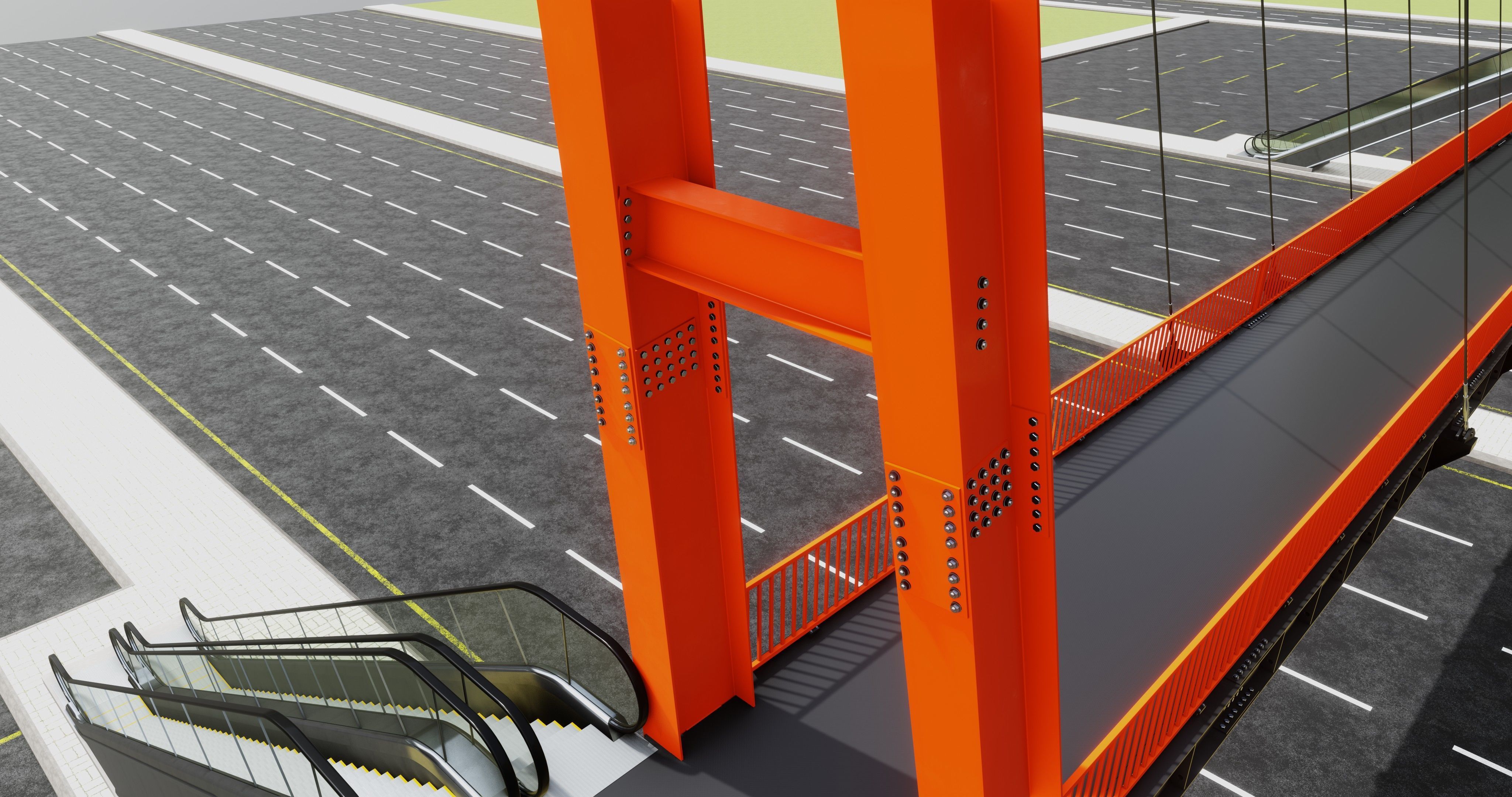Rope Tension Pedestrian Overpass Escalator 3D model_18