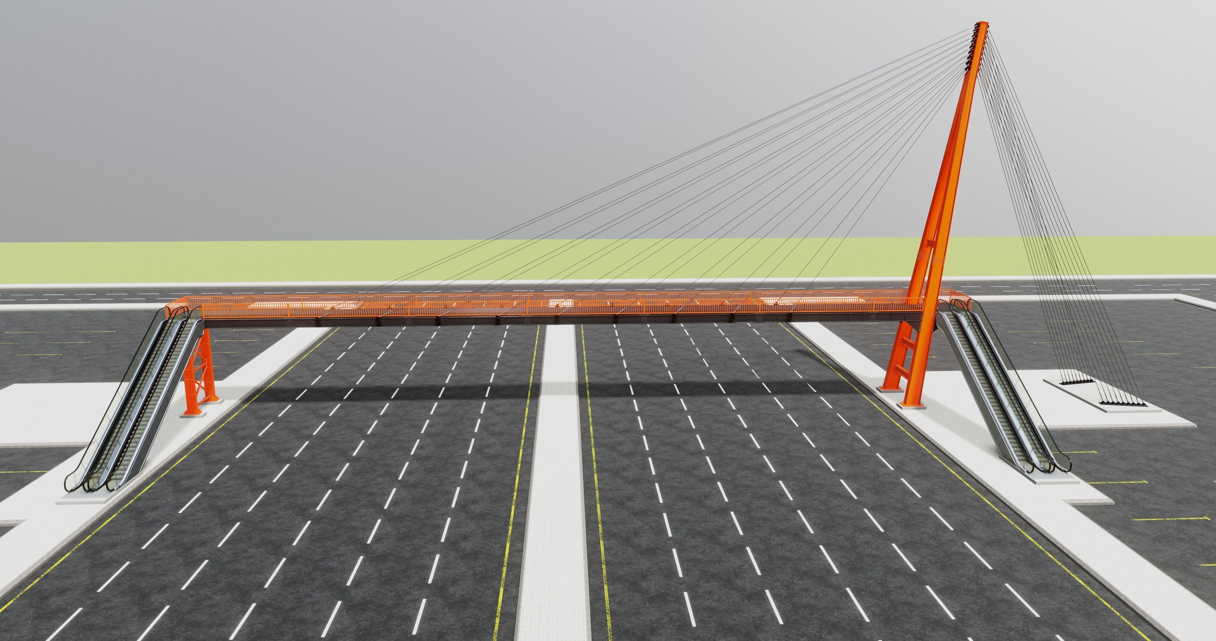 Rope Tension Pedestrian Overpass Escalator 3D model_32