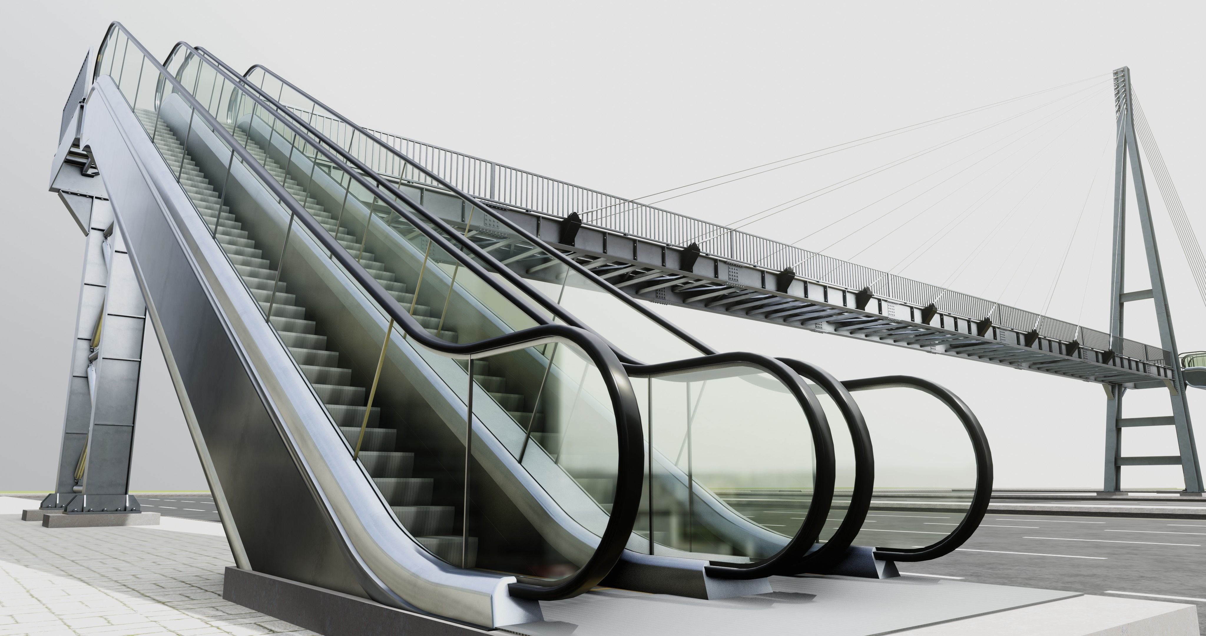 Rope Tension Pedestrian Overpass Escalator 3D model_30