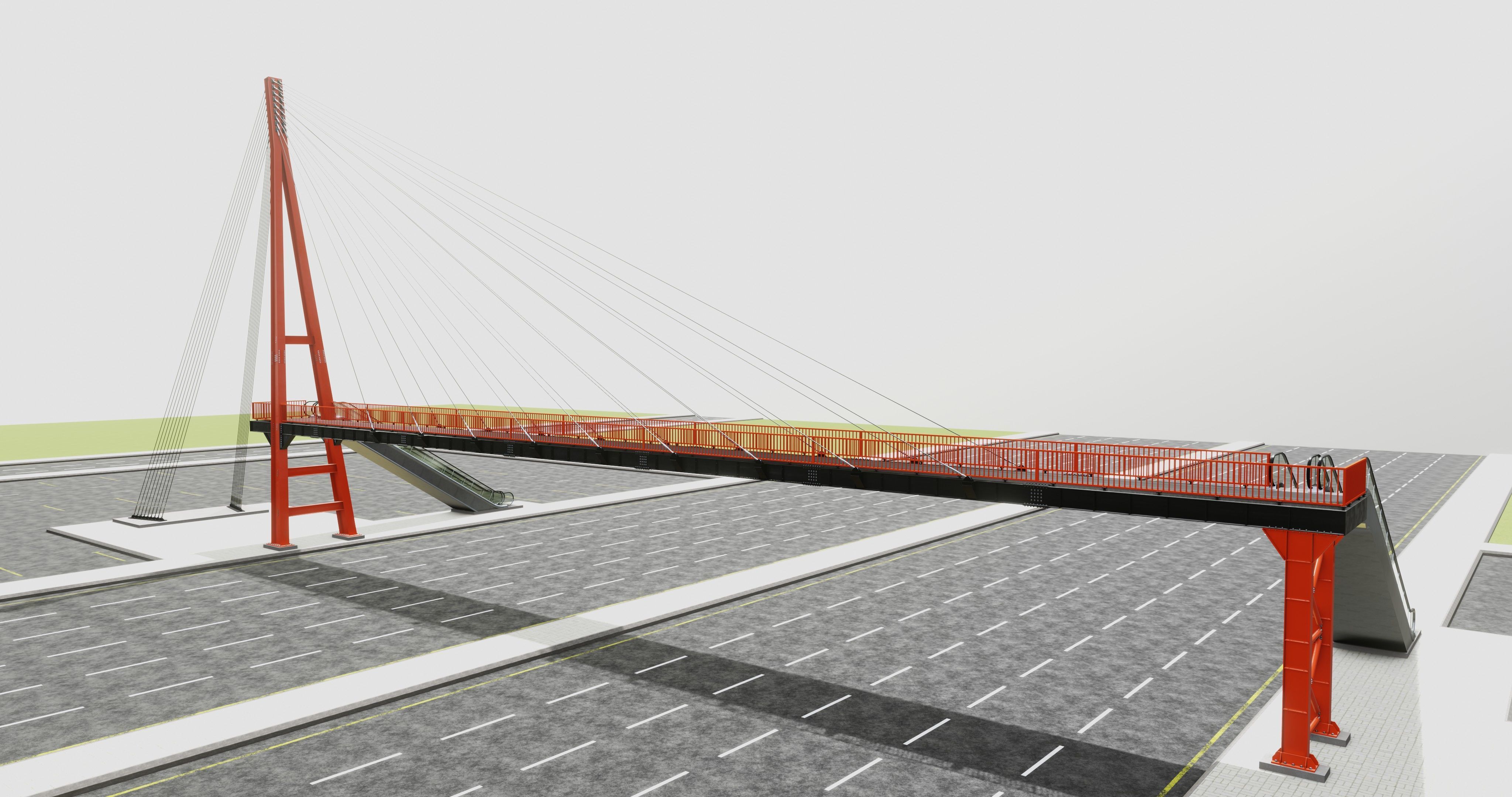 Rope Tension Pedestrian Overpass Escalator 3D model_3