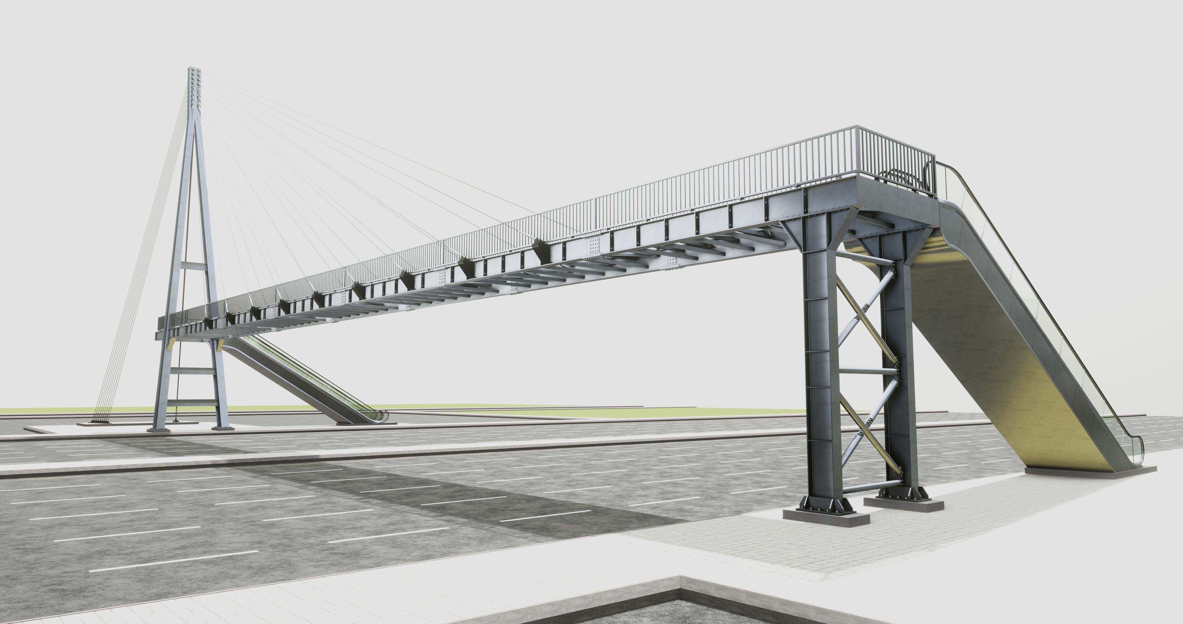 Rope Tension Pedestrian Overpass Escalator 3D model_26