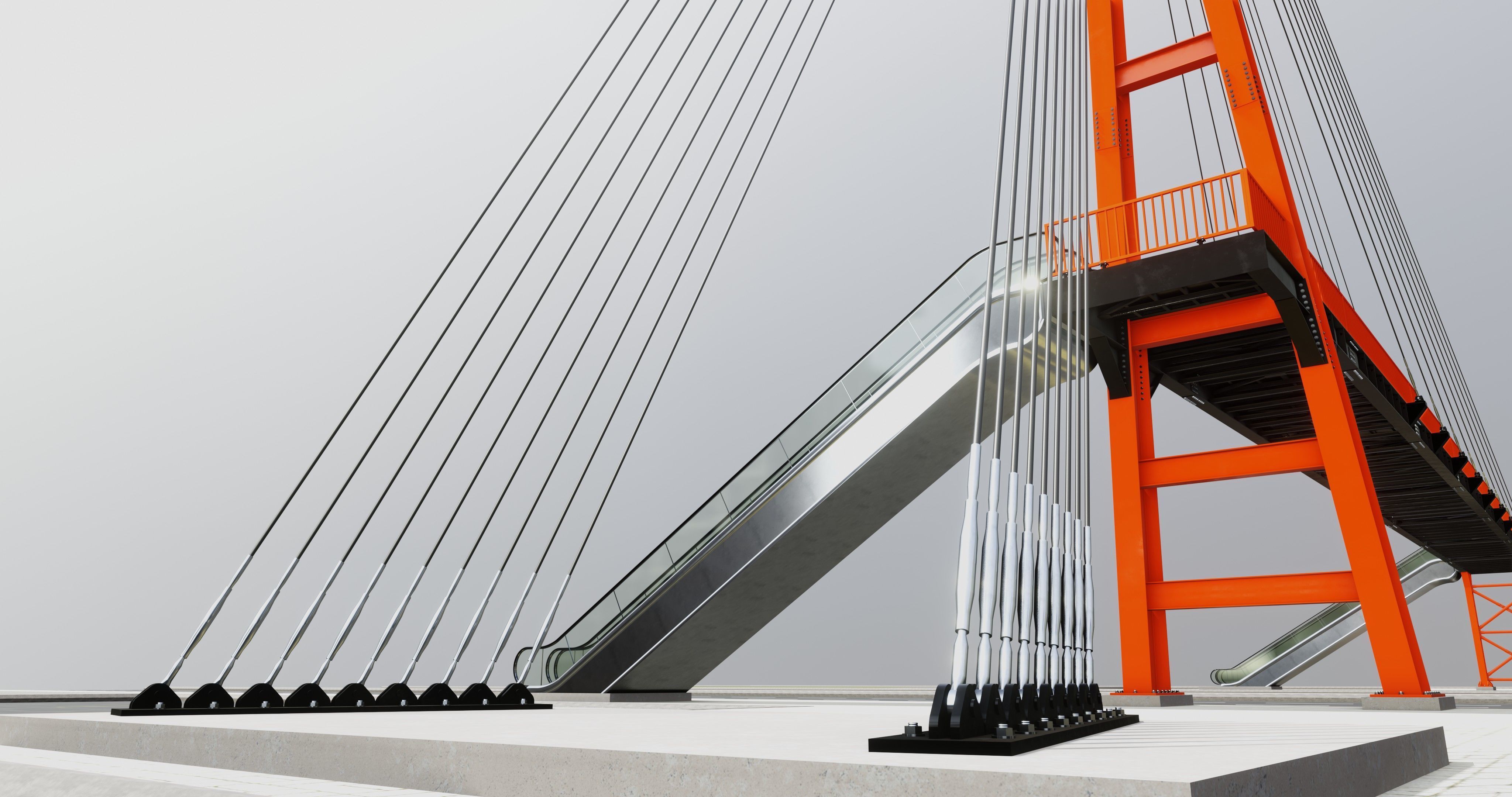 Rope Tension Pedestrian Overpass Escalator 3D model_22