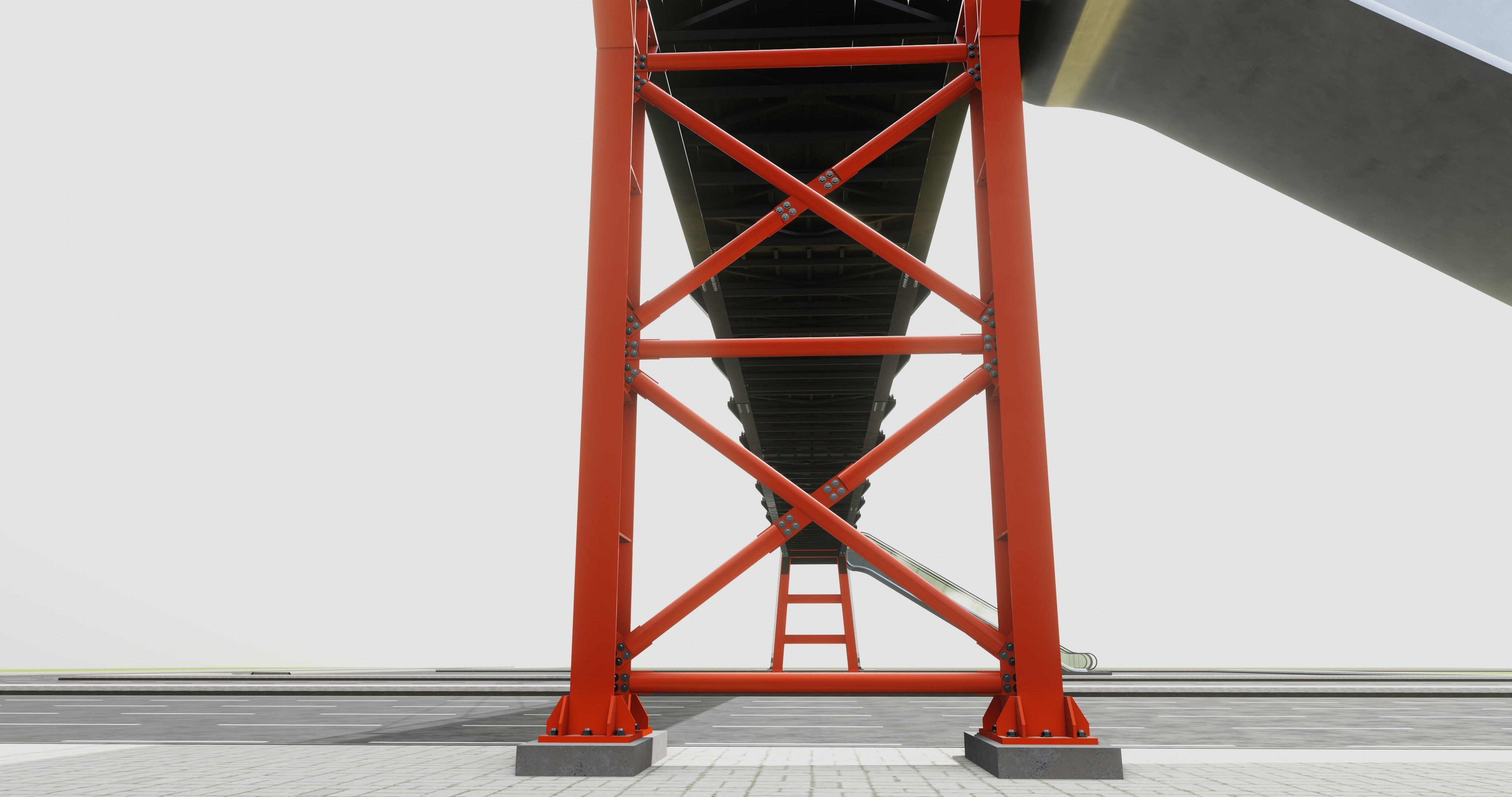 Rope Tension Pedestrian Overpass Escalator 3D model_10