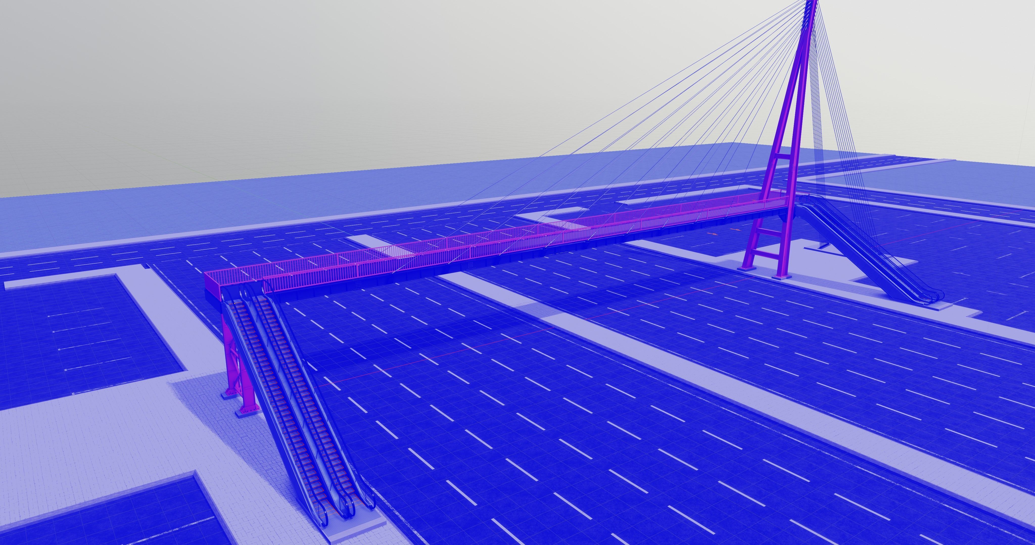 Rope Tension Pedestrian Overpass Escalator 3D model_39