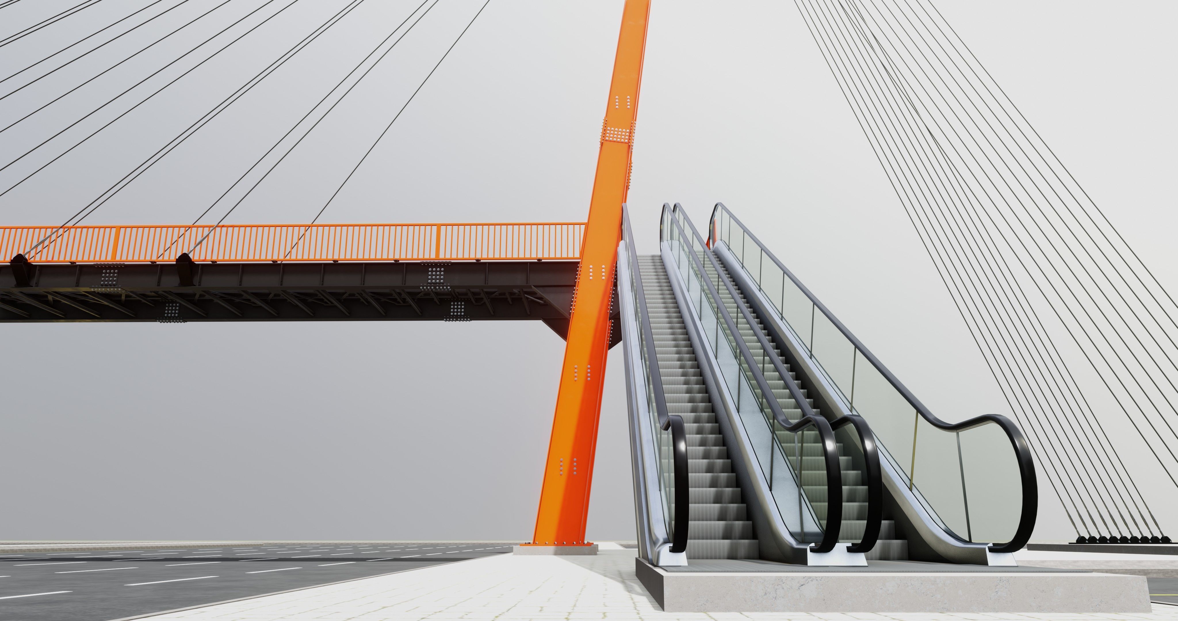Rope Tension Pedestrian Overpass Escalator 3D model_24
