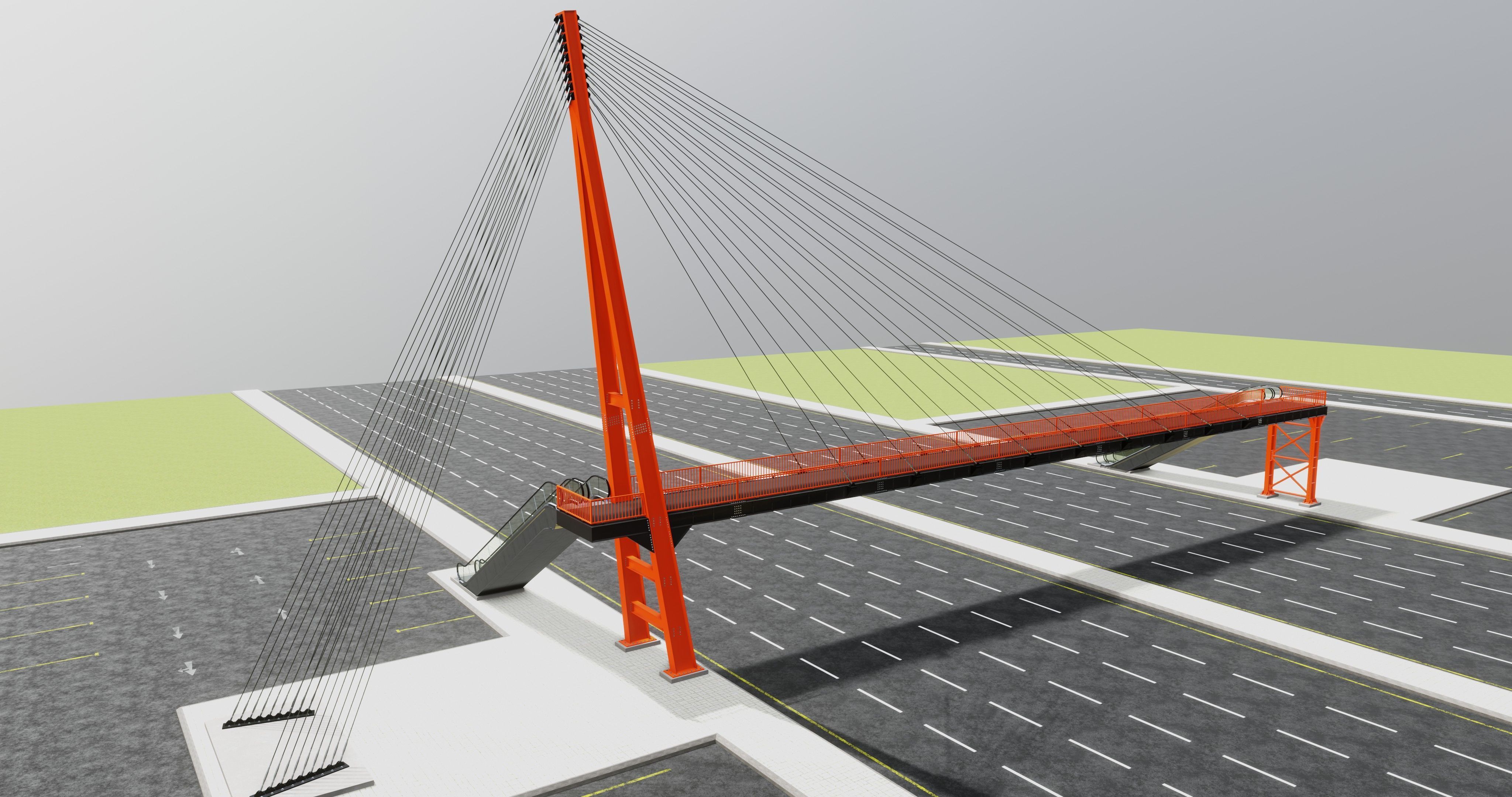Rope Tension Pedestrian Overpass Escalator 3D model_38