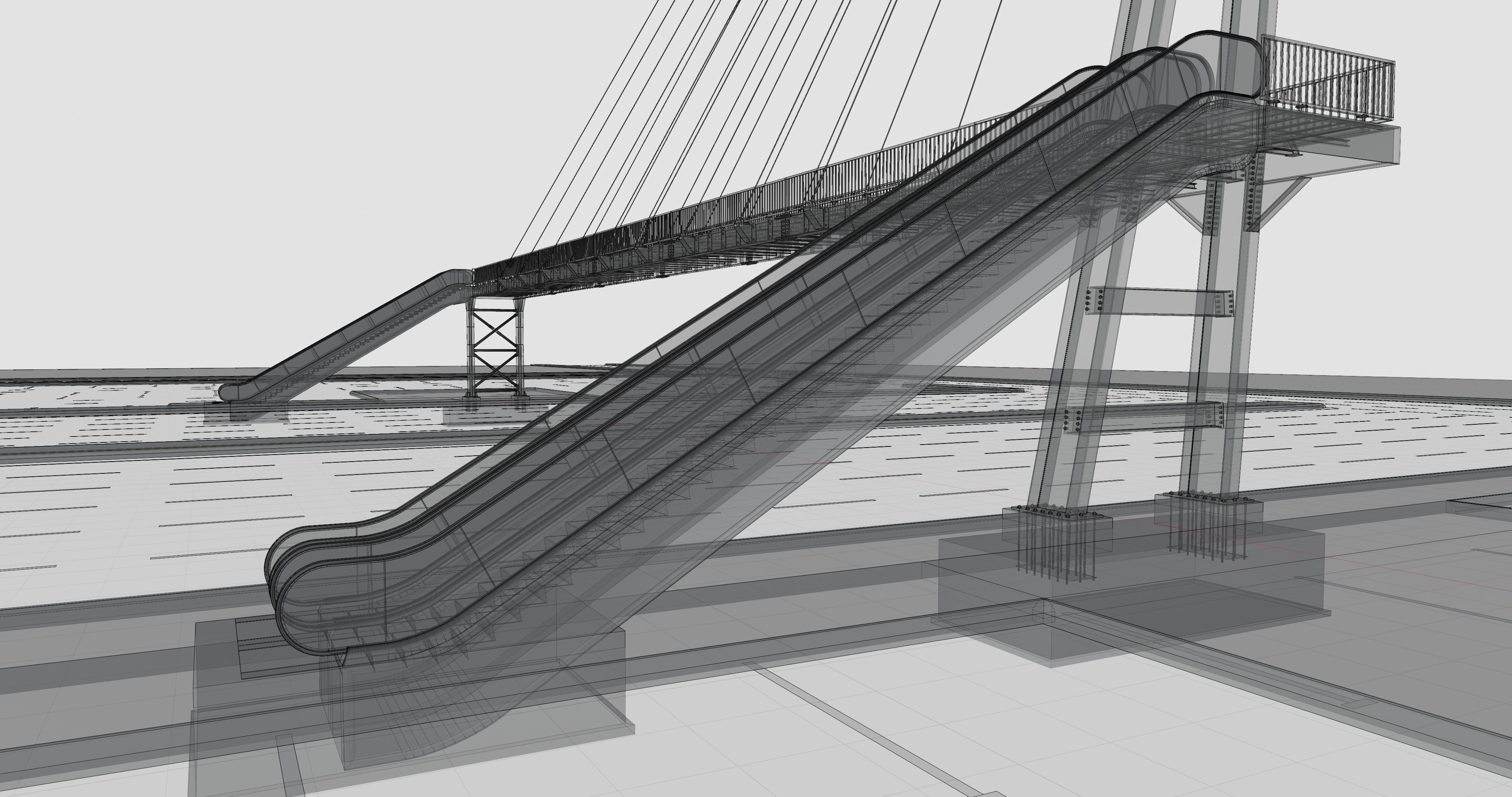 Rope Tension Pedestrian Overpass Escalator 3D model_44