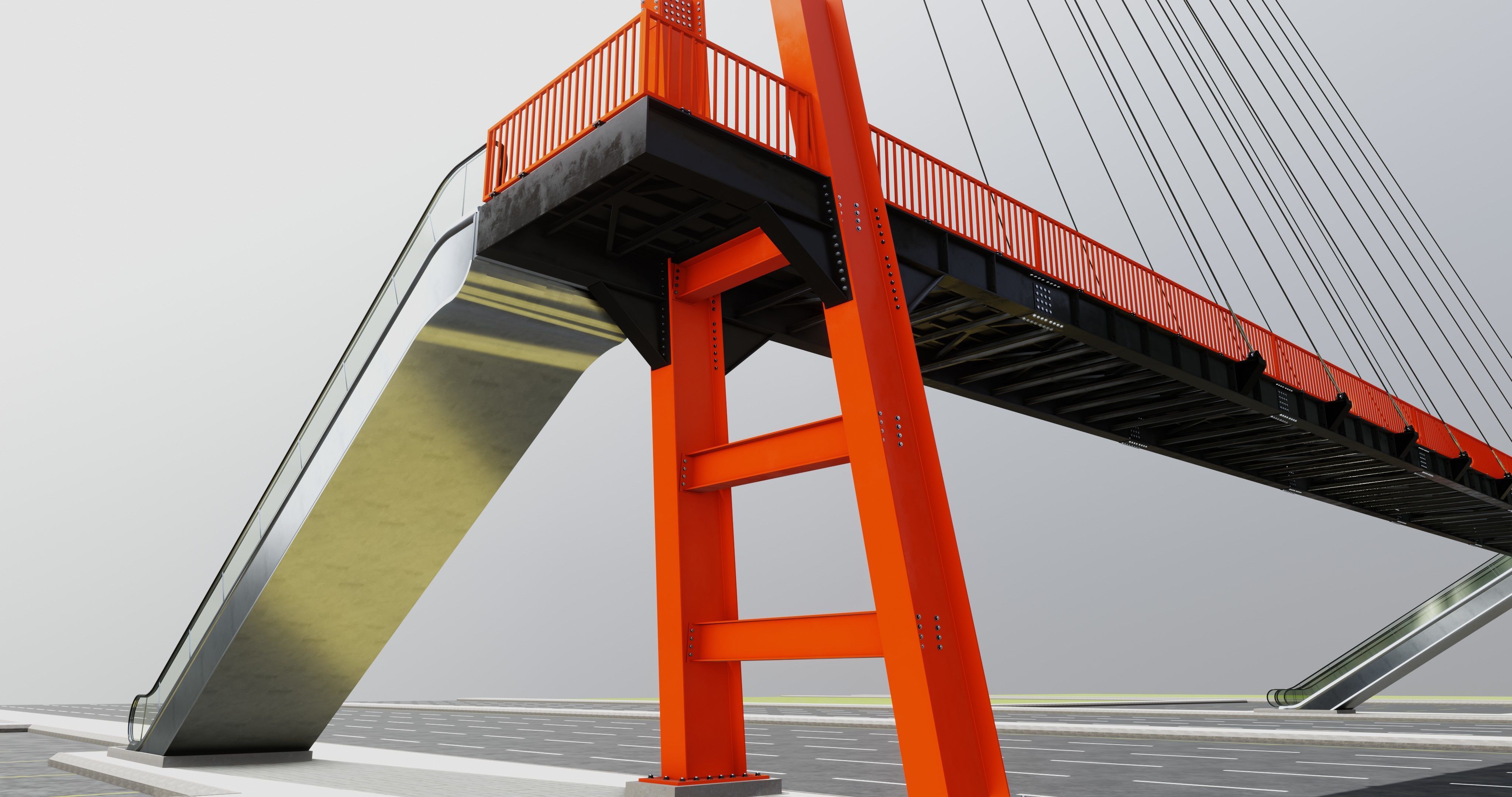 Rope Tension Pedestrian Overpass Escalator 3D model_16