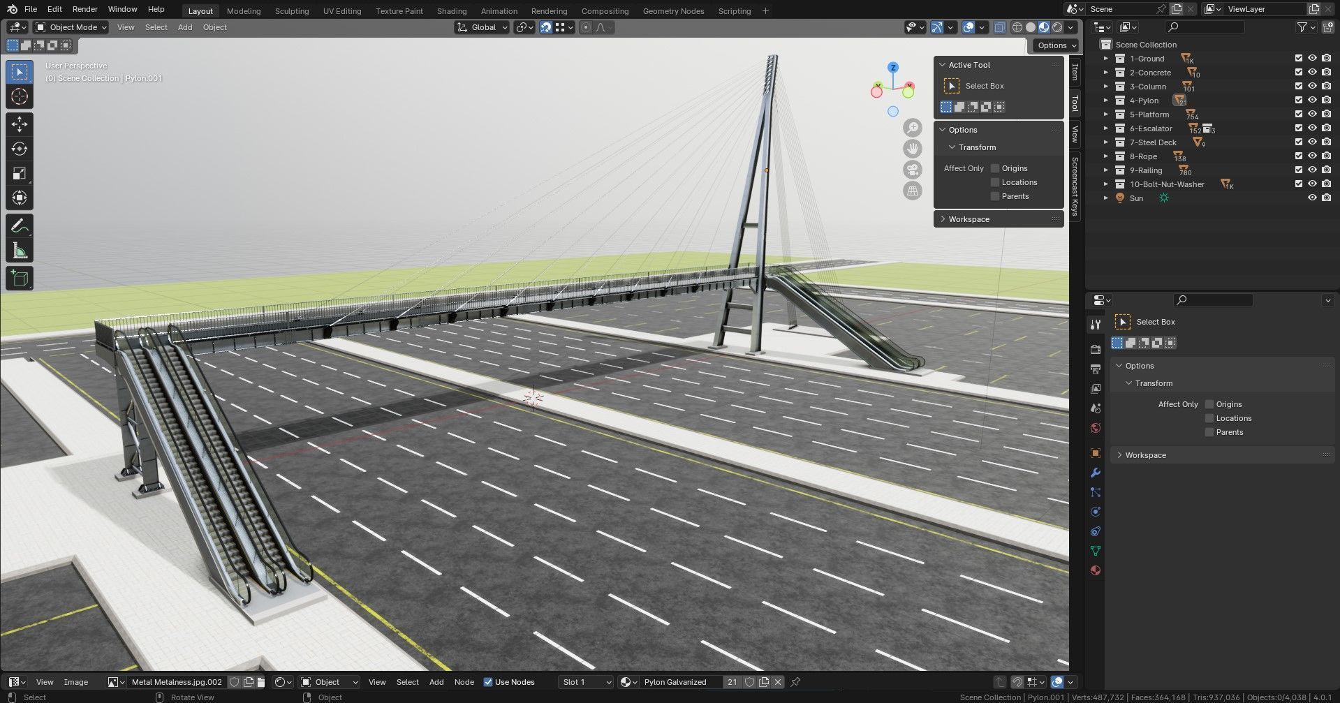 Rope Tension Pedestrian Overpass Escalator 3D model_46