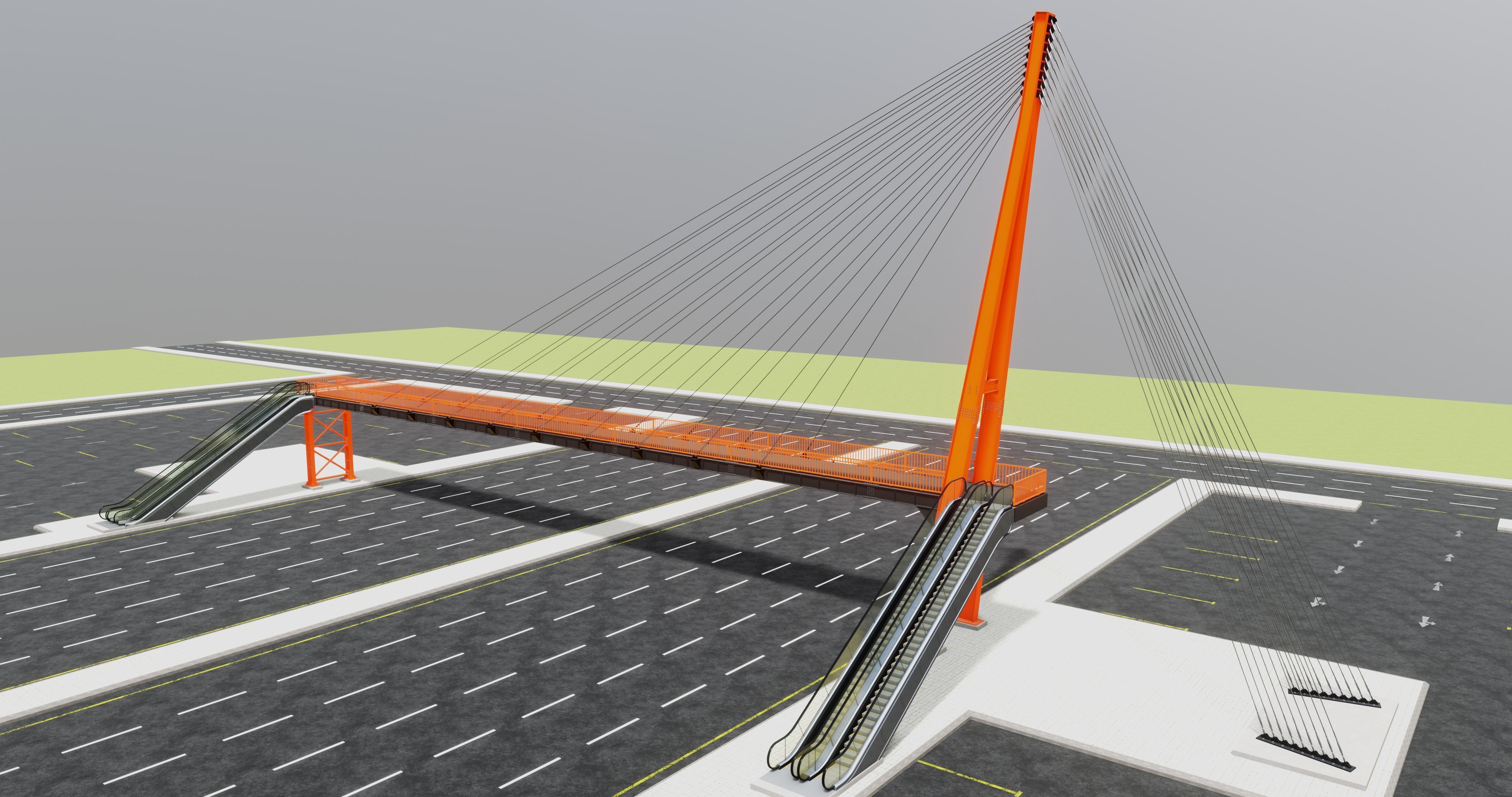 Rope Tension Pedestrian Overpass Escalator 3D model_35