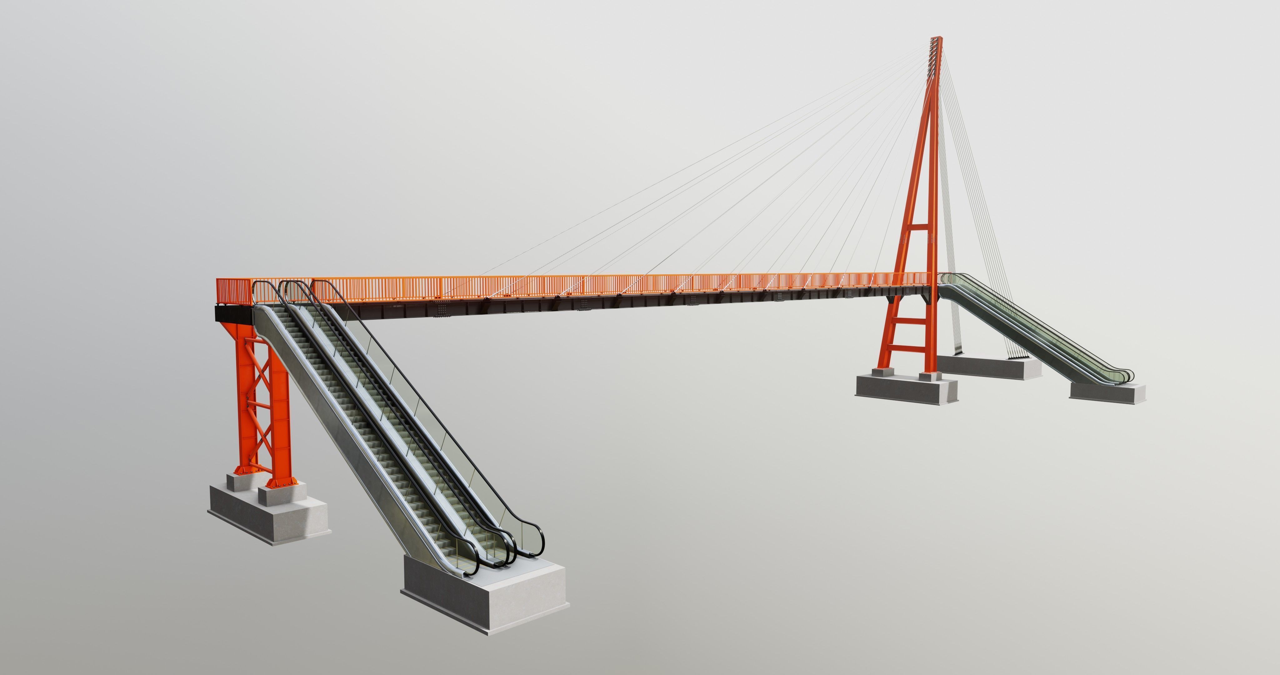 Rope Tension Pedestrian Overpass Escalator 3D model_33